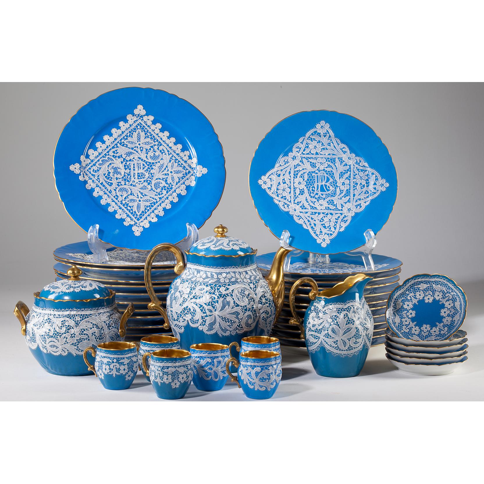 Rare Limoges China Set With Applied Lace (Lot 527 - Two-Day Summer