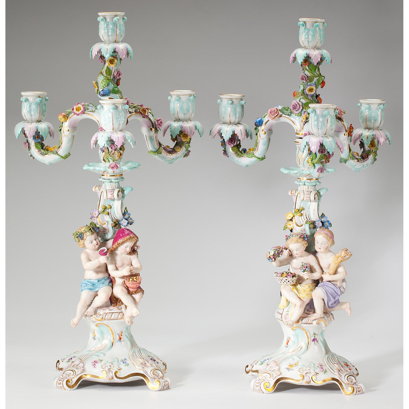 Pair of Meissen Four Seasons Candelabra (Lot 337 - Fall Estate