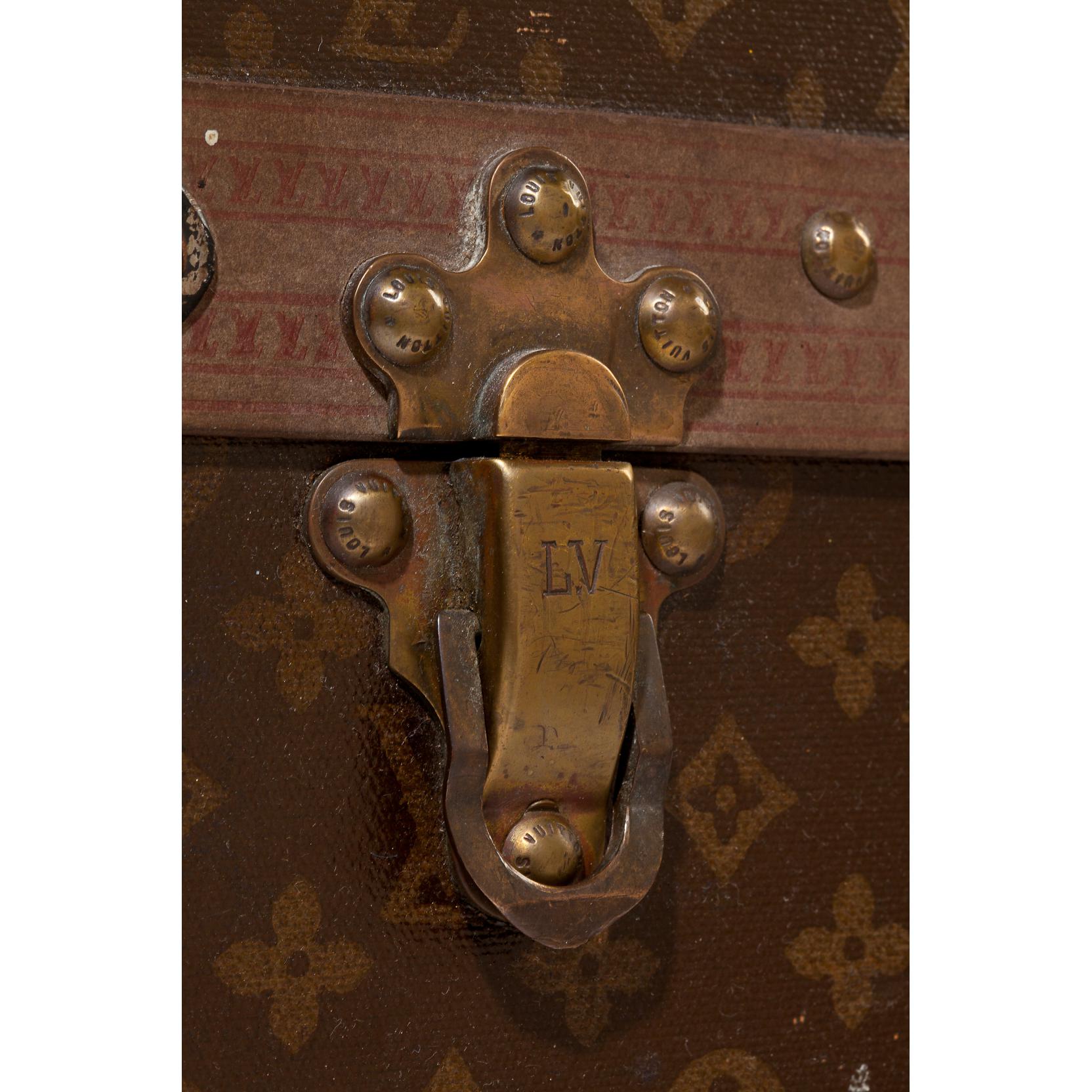 Antique Black Canvas Louis Vuitton Trunk / Foot Locker