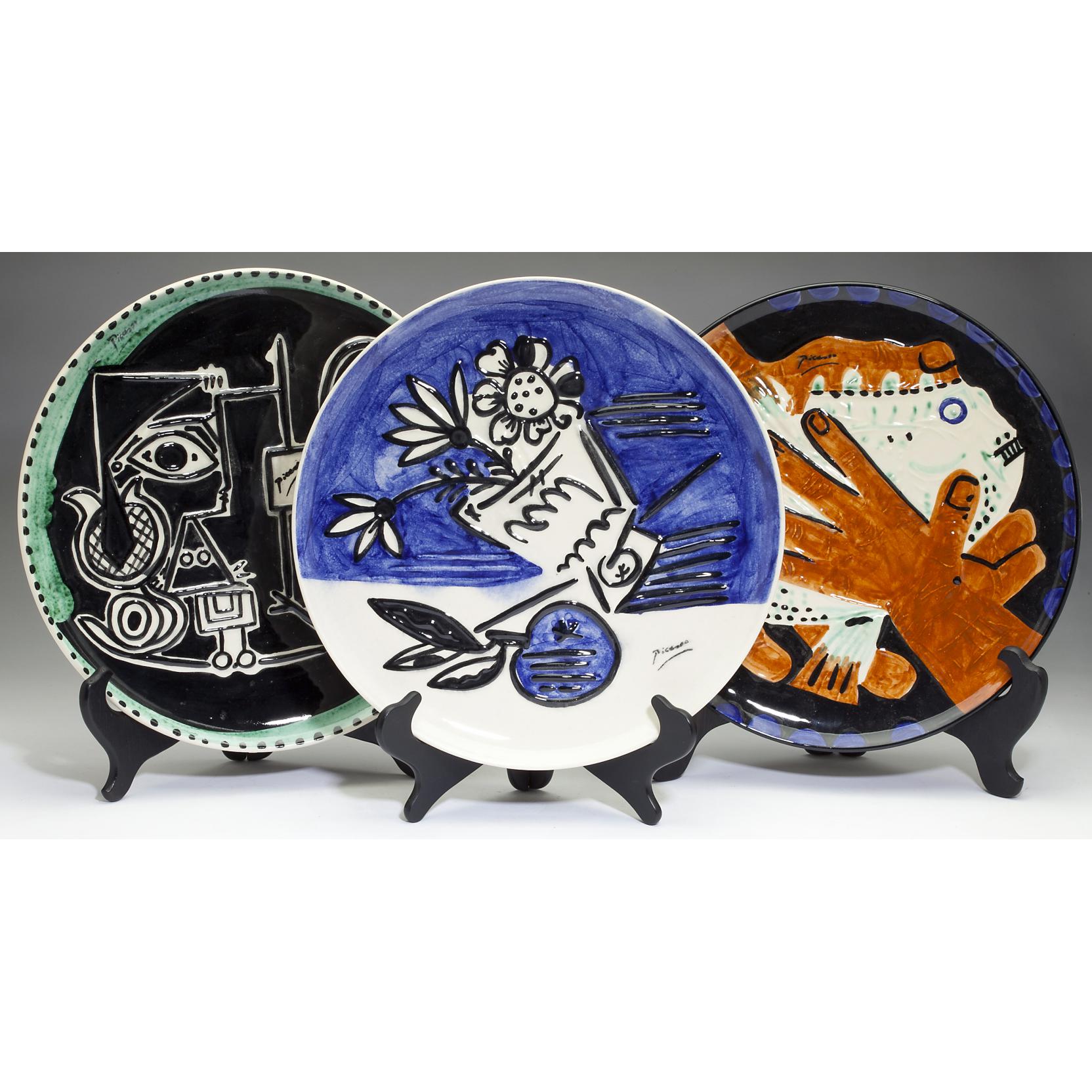 Three Ceramic Abstract Plates After Pablo Picasso (Lot 8 - The 