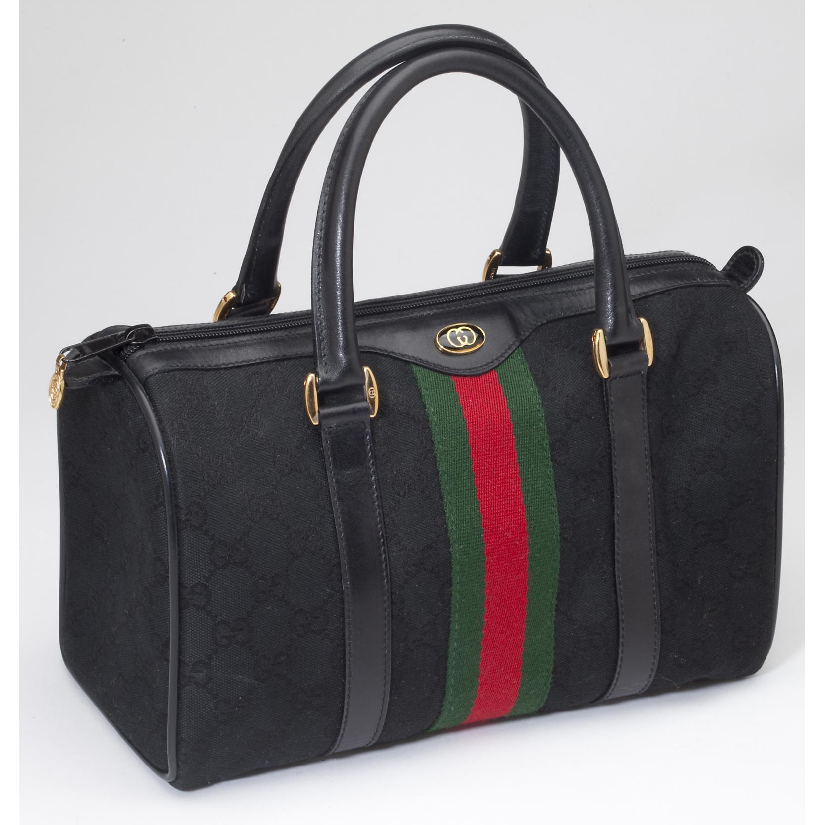 Sold at Auction: Gucci Black Suede Monogram Shoulder Bag