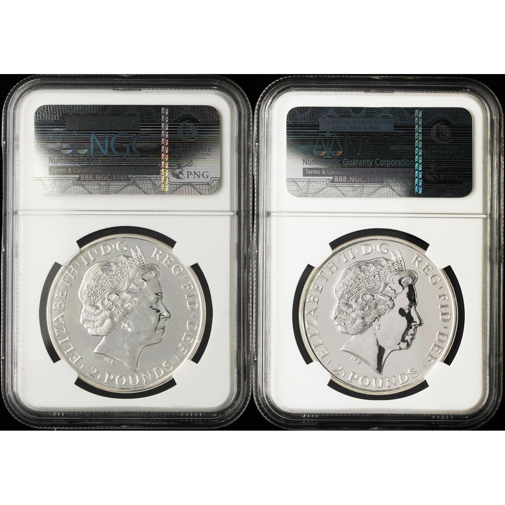 UK, Two 2014 Â£2 Silver 1oz. Britannia Lunar Horse Obverse Mule