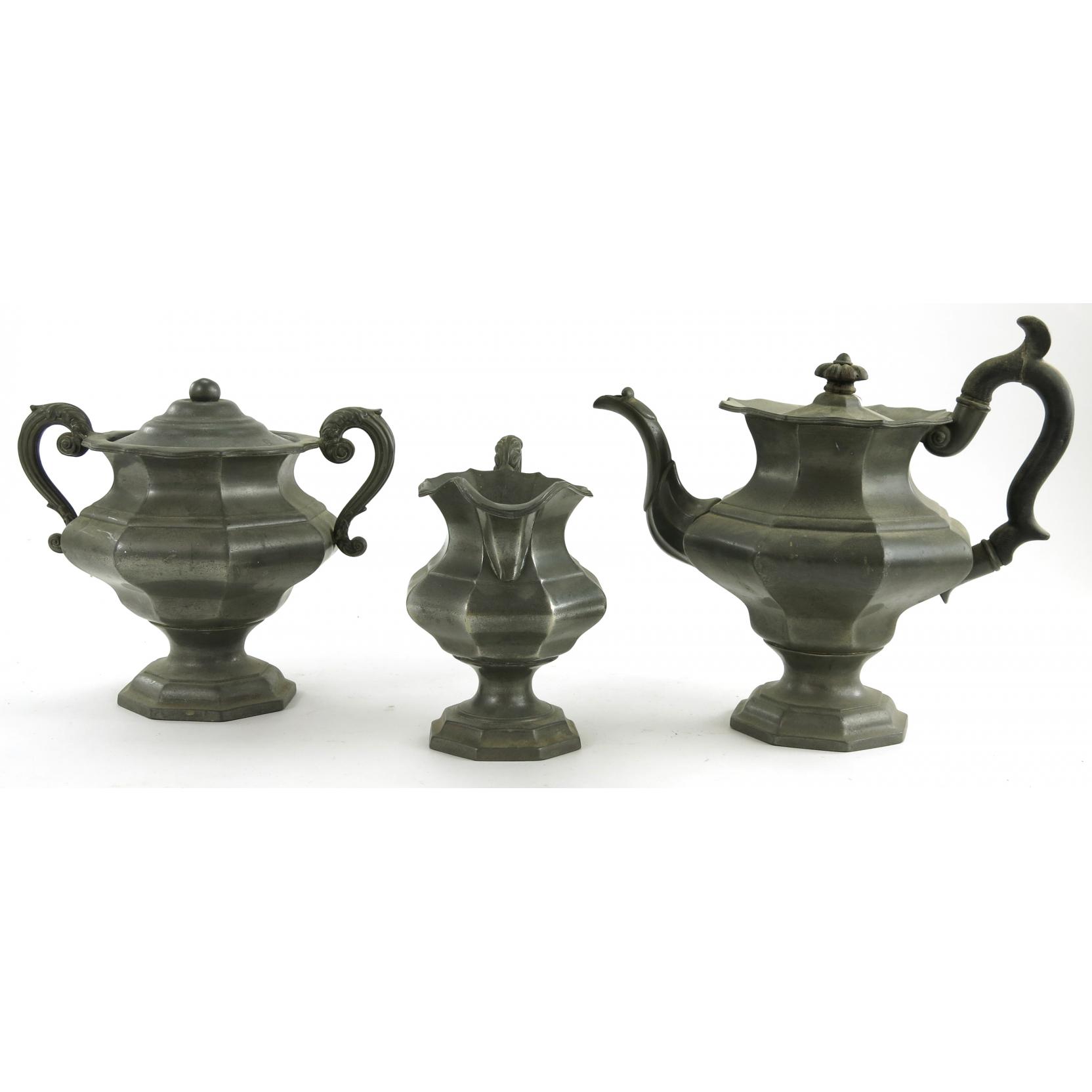 Three Piece Pewter Tea Set by James Dixon & Sons (Lot 307
