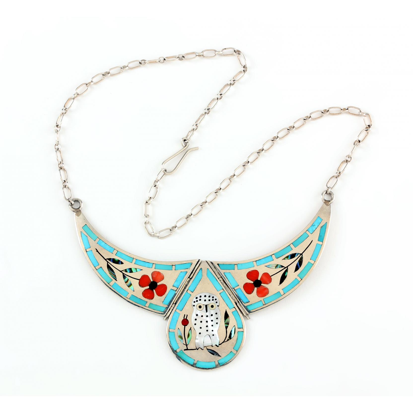 Zuni Sterling Multi Stone Tritpych Necklace, Dennis and Nancy
