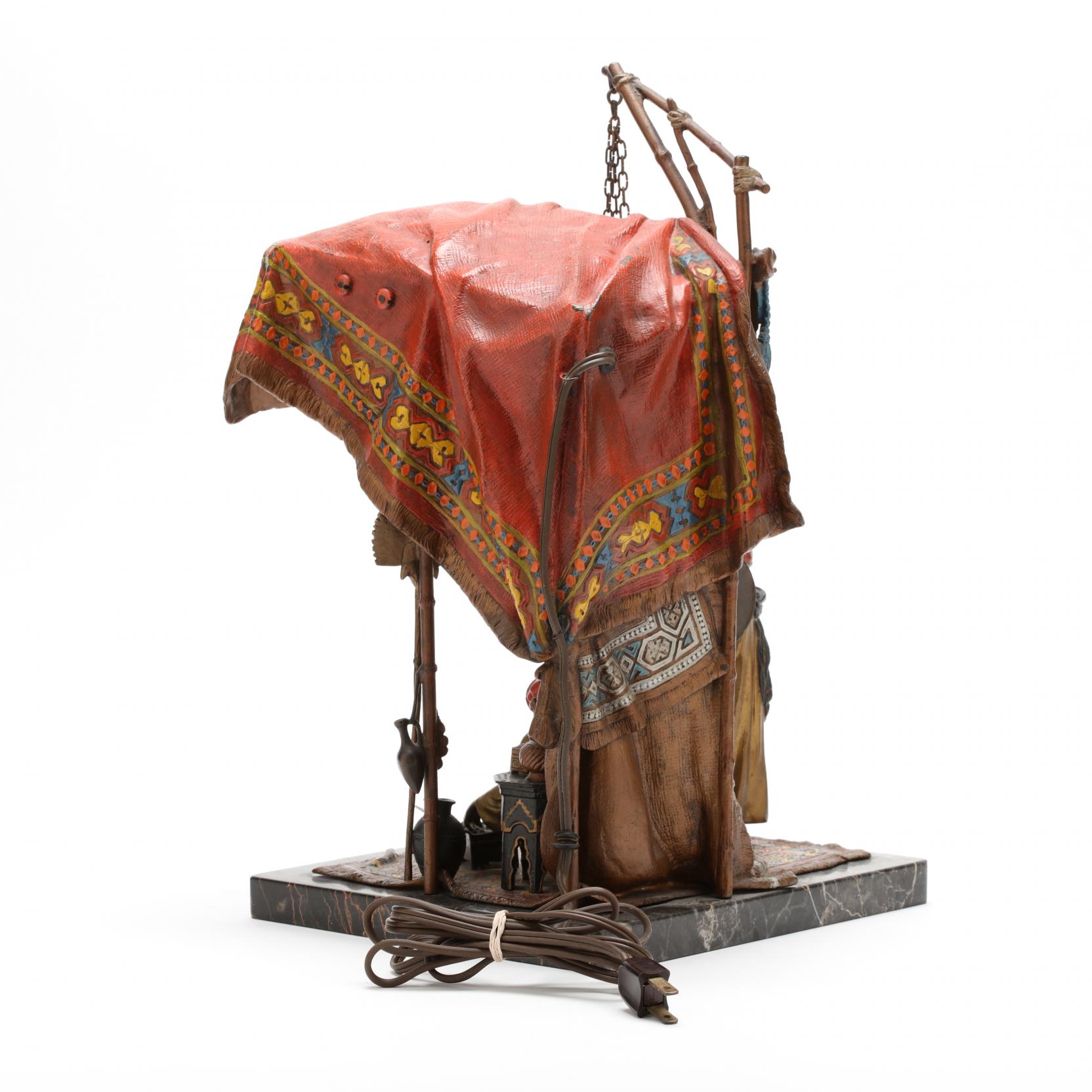 An Orientalist Cold Painted Bronze Lamp by Anton Chotka (Austrian