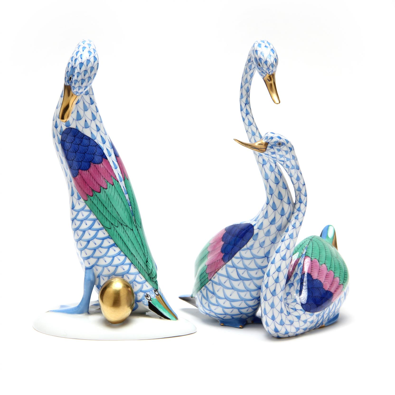 two-herend-geese-figurines