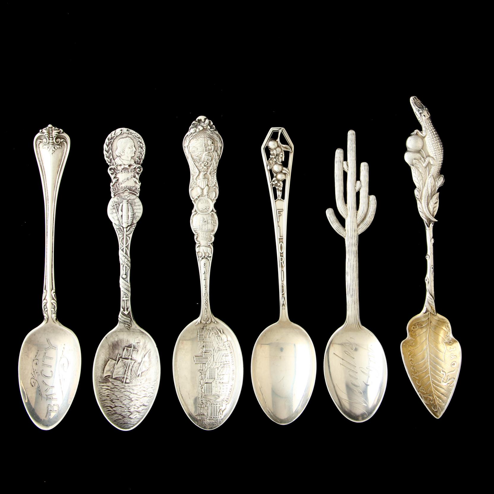 Sterling Silver 925 スプーン まとめ売り Six Sterling Silver Souvenir Spoons (Lot 284 - )