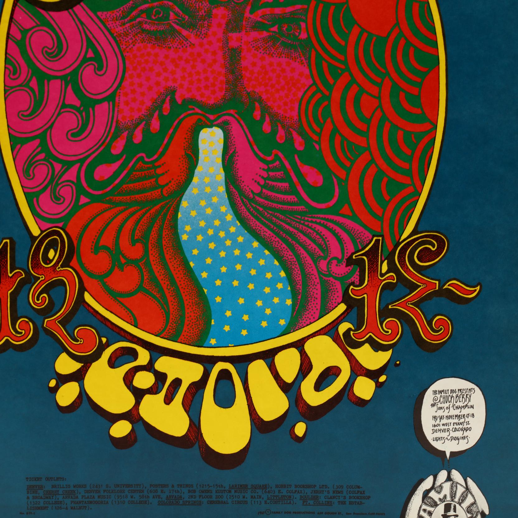 1967 familydog Victor Moscoso ビンテージ ポスター Doors Avalon Ballroom Concert Poster FD-64 Signed By Victor