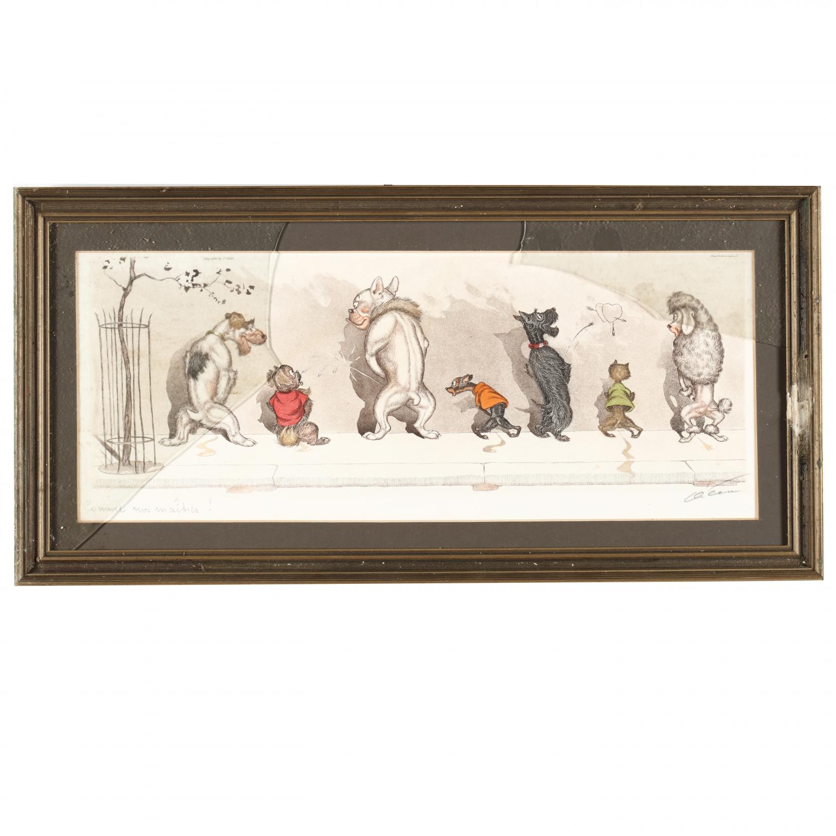 Boris O'Klein (French, 1893-1985), Group of (6) Naughty Dogs of
