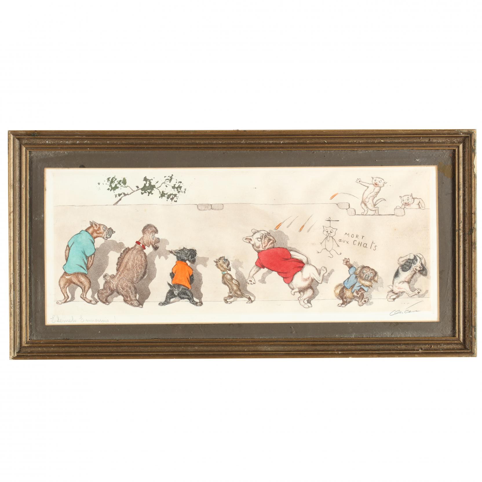 Boris O'Klein (French, 1893-1985), Group of (6) Naughty Dogs of