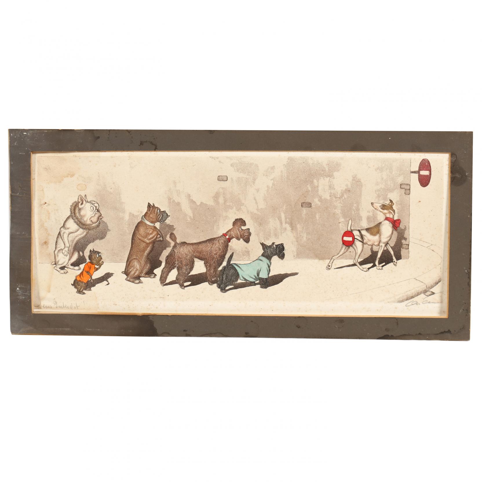 Boris O'Klein (French, 1893-1985), Group of (6) Naughty Dogs of