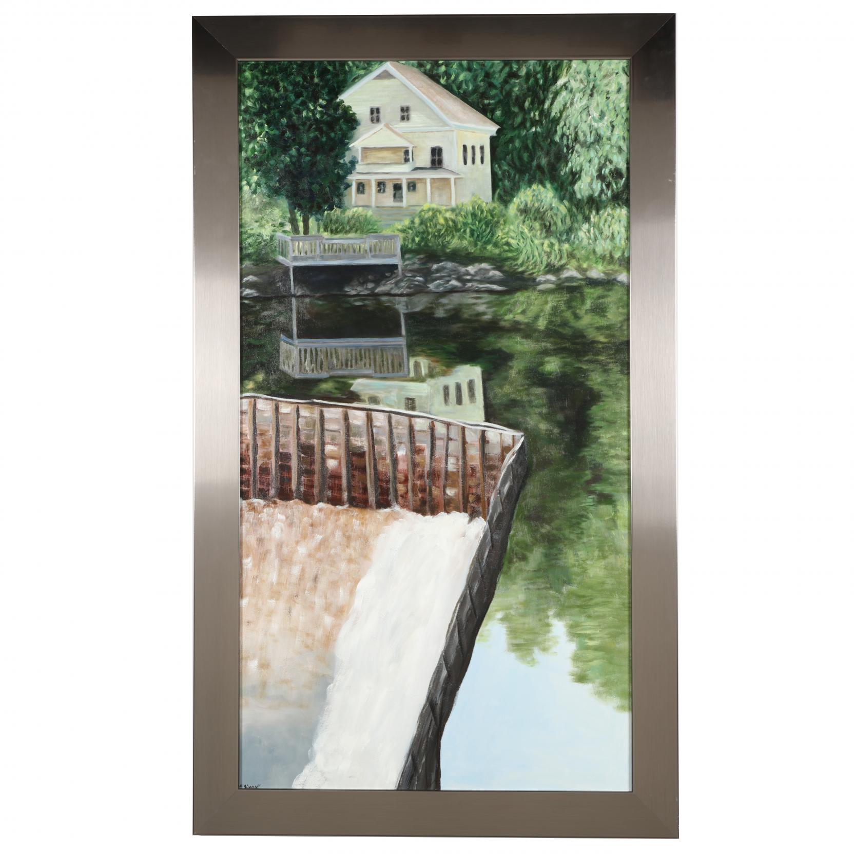 mark-simon-20th-c-framed-lake-house-view