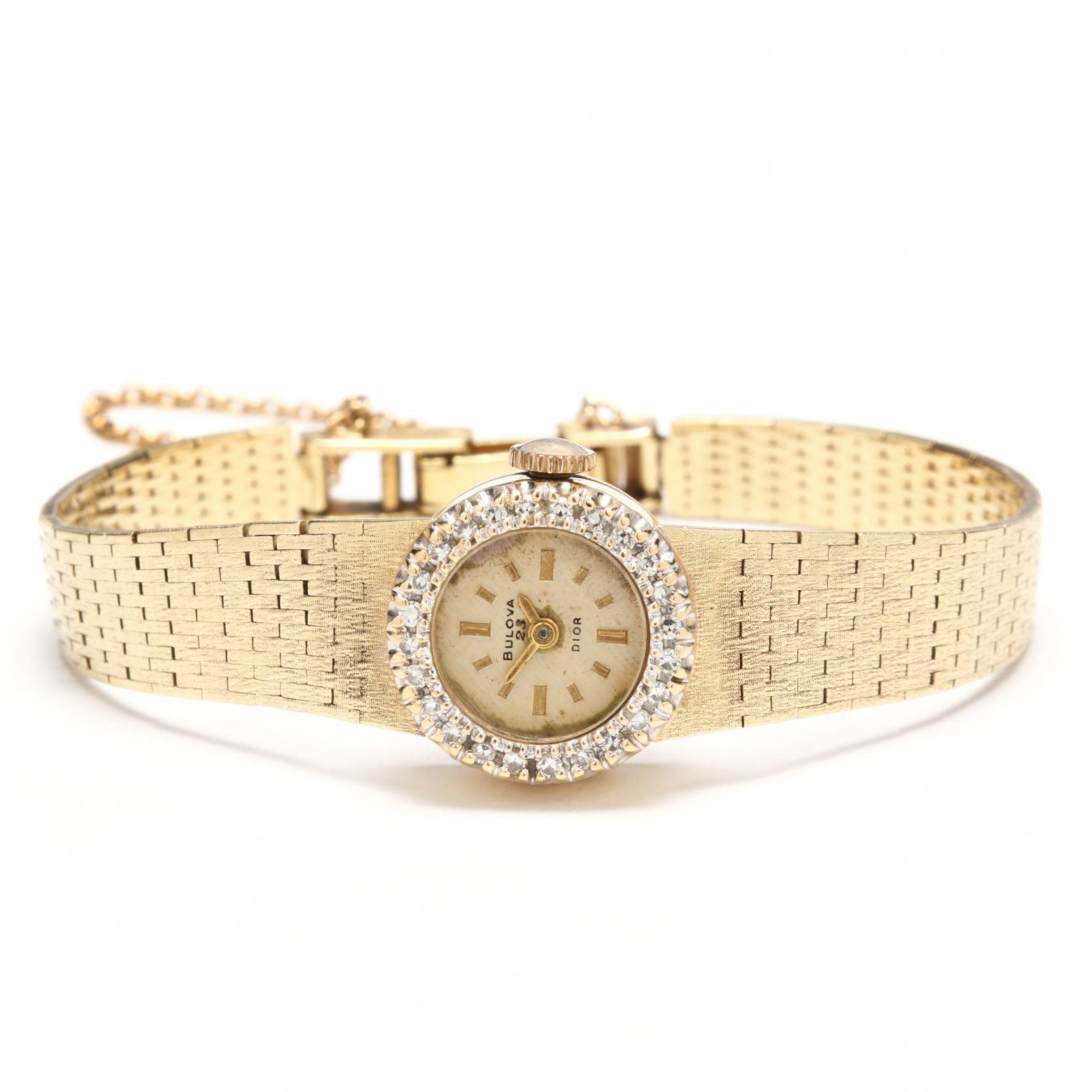 Bulova Dior Vintage Ladies 14kt Watch Diamond Dial CHRISTIAN DIOR by BULOVA 14 KARAT GOLD VINTAGE LADIES WATCH  main image 4