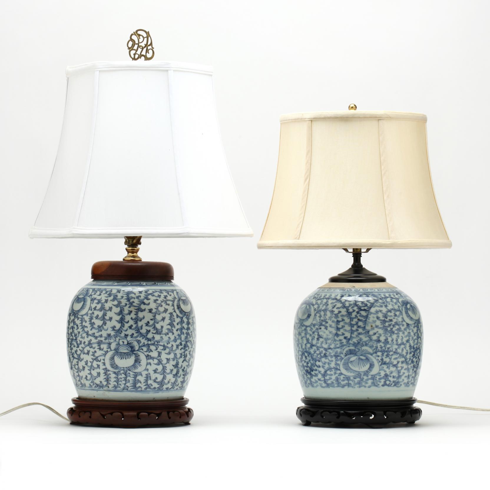 A Matched Pair of Chinese Export Blue and White Lamps (Lot 1064