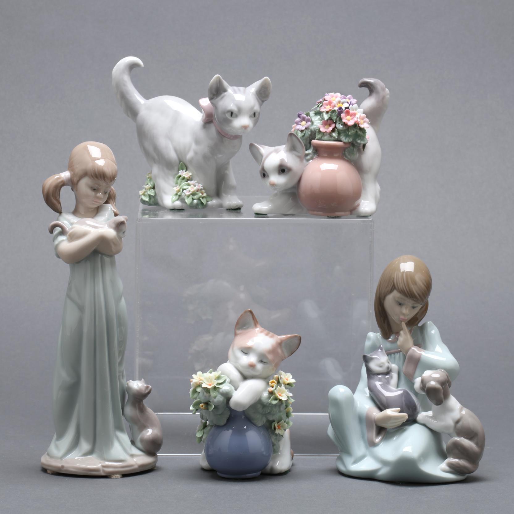 Five Lladró Figurines with Cats (Lot 1099 - Spring Porcelain &amp