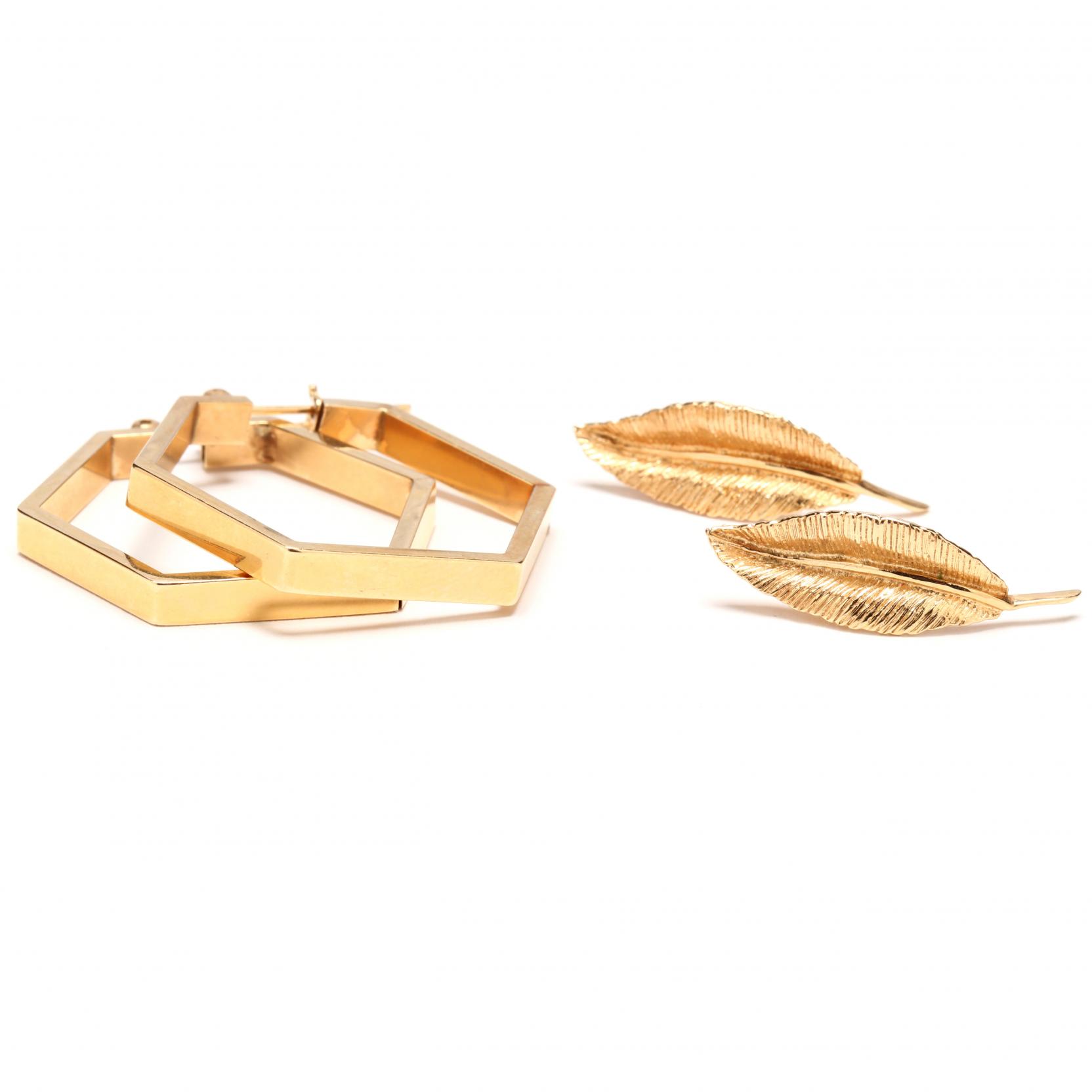 two-pairs-of-14kt-yellow-gold-earrings