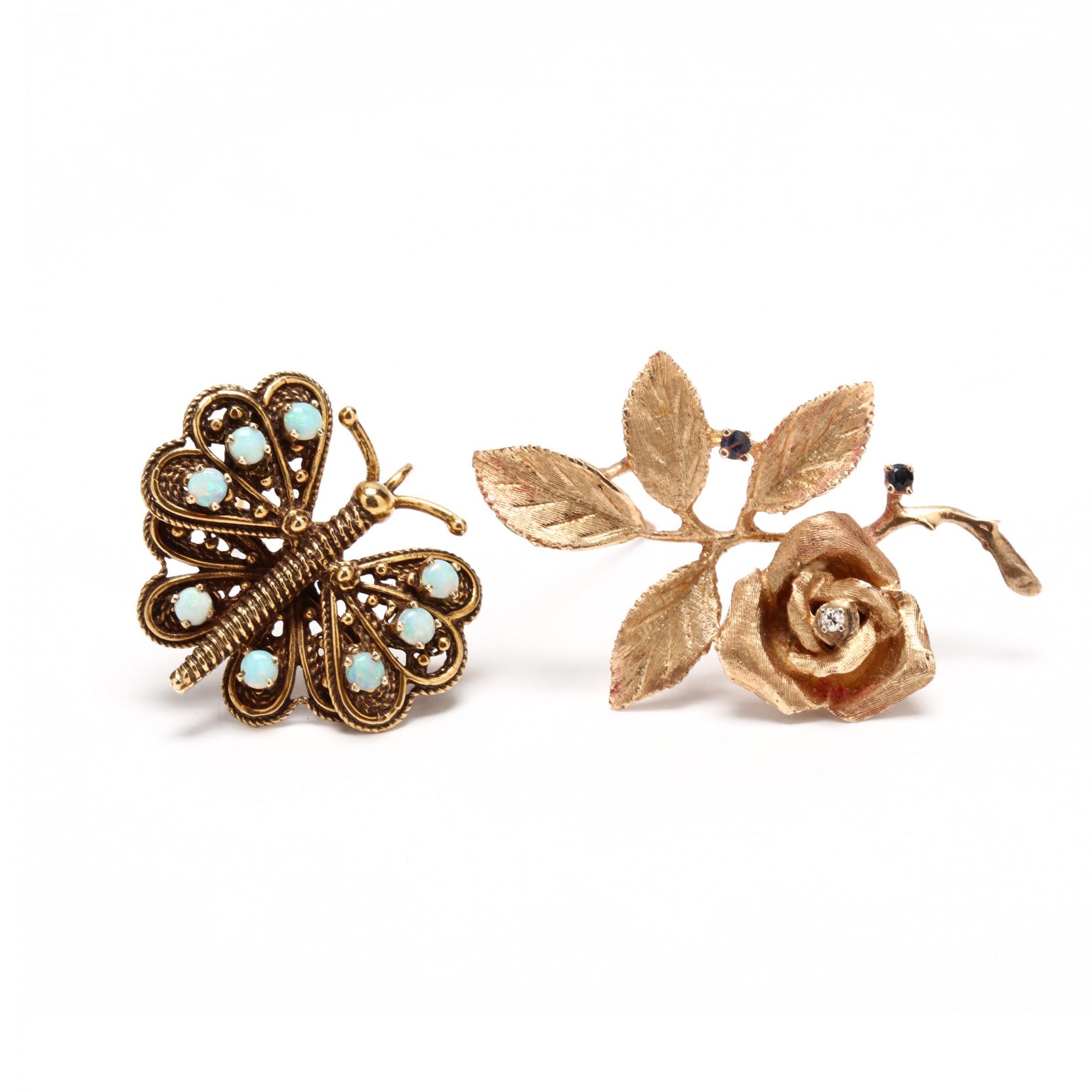 two-14kt-and-gem-set-brooches