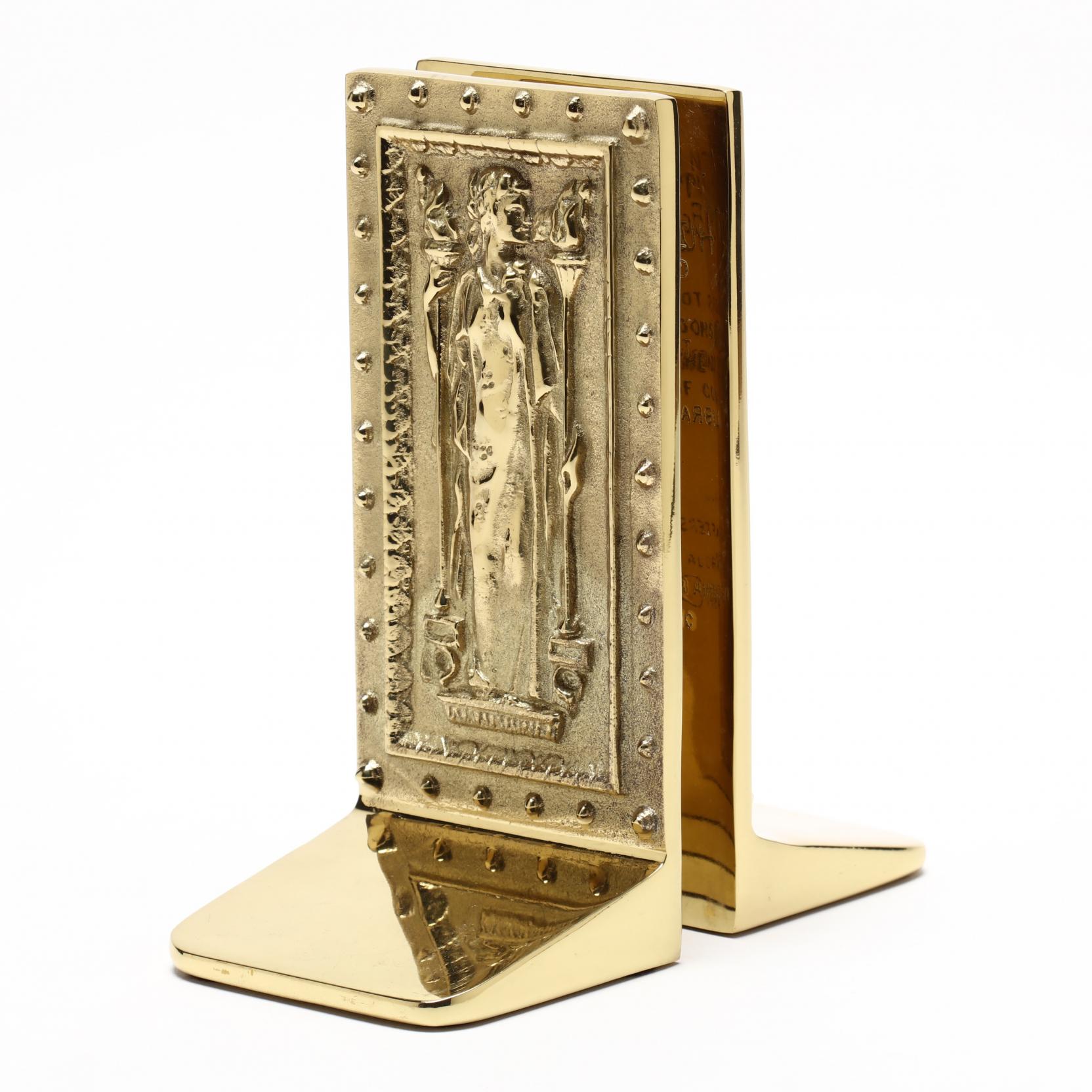 Pair of Rare Solid Brass Libertas and Justitia Bookends by Virginia  Metalcrafters at 1stDibs