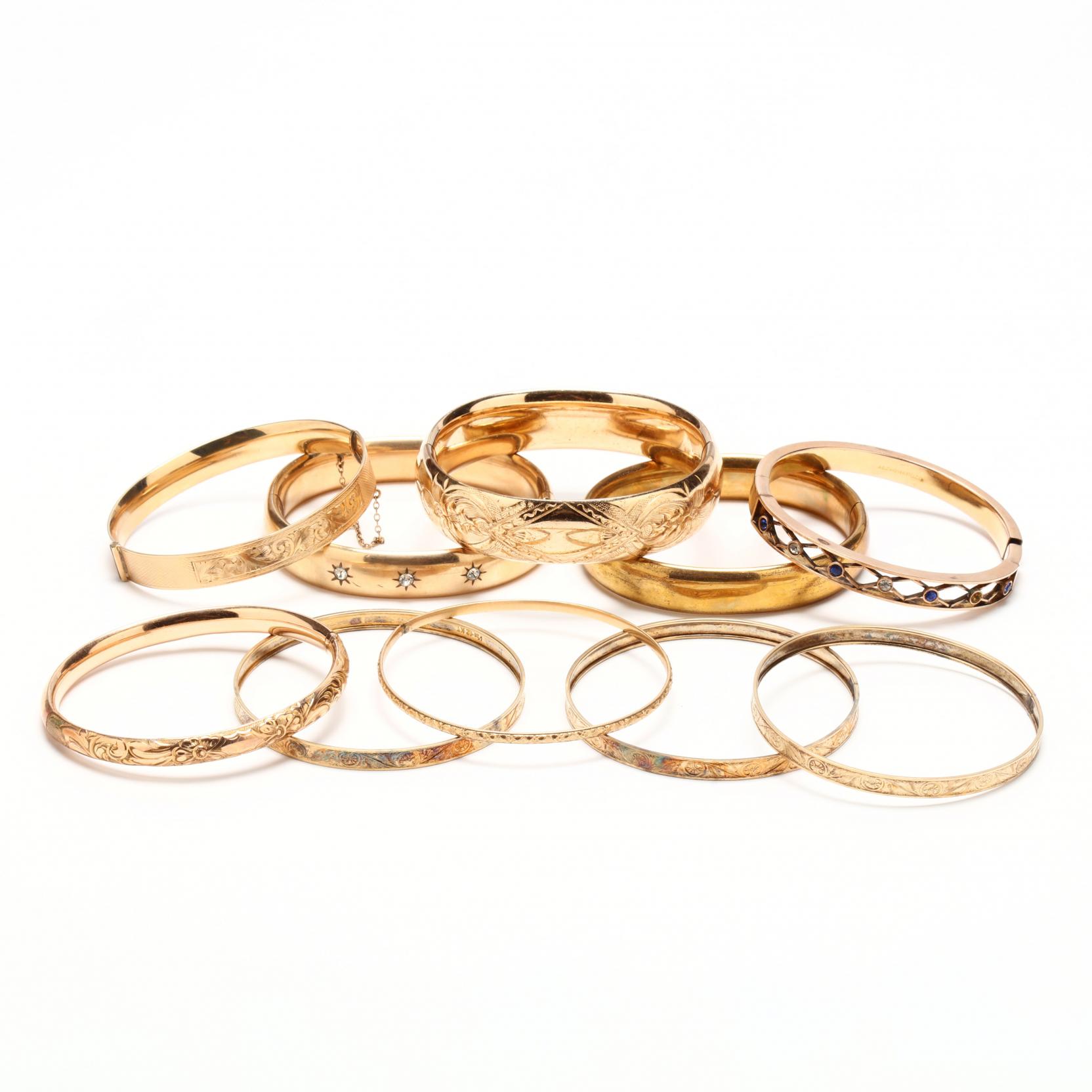 group-of-ten-gold-filled-bangle-bracelets