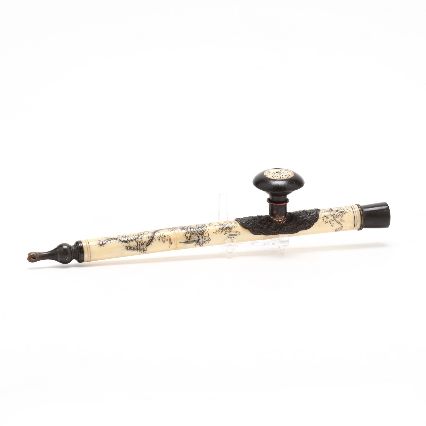 その他 opium Antique Chinese Ming Guo Engraved Bone Opium Pipe - Antique