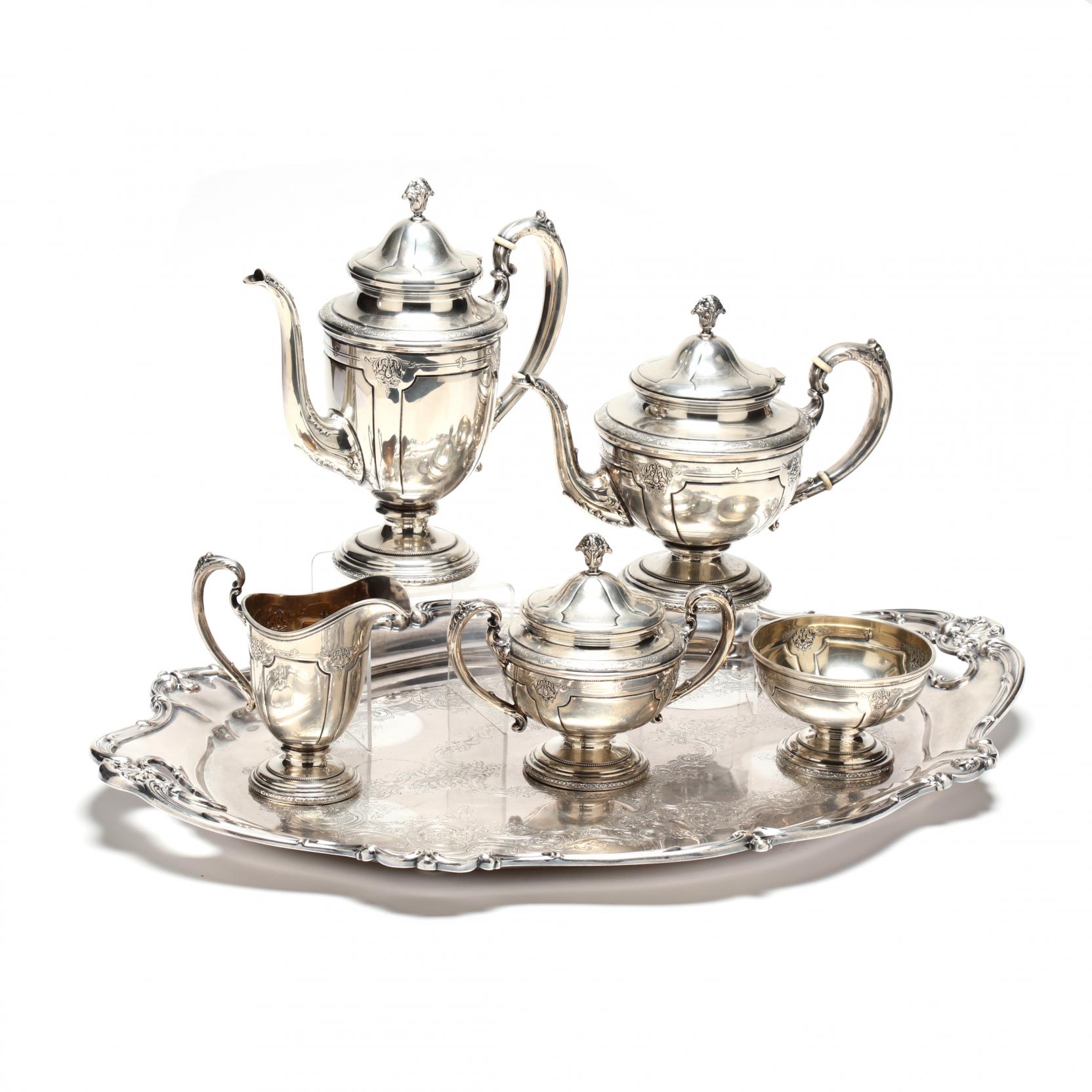 Towle Louis XIV Pattern Sterling Silver Tea Set.