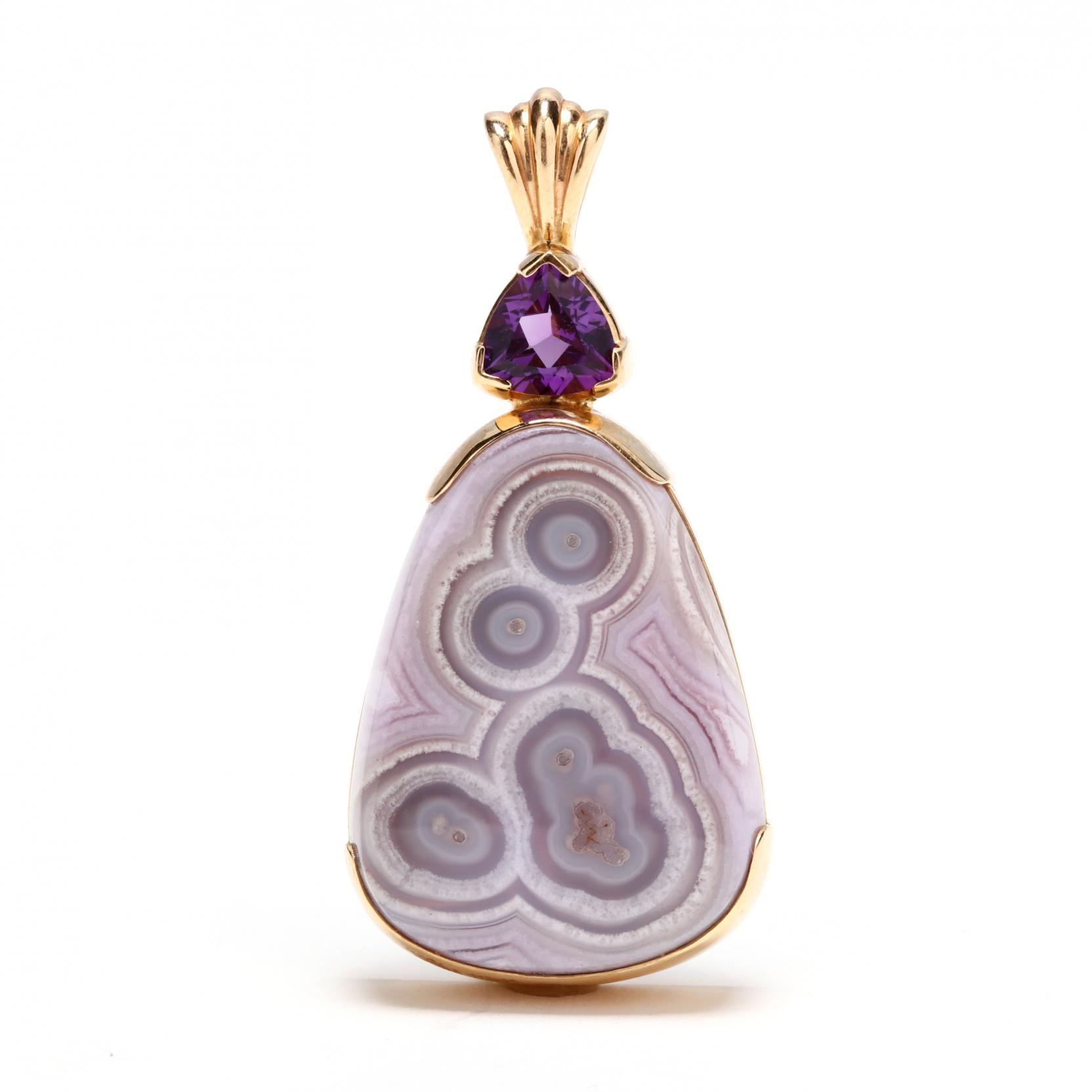14kt-gold-blue-lace-agate-and-amethyst-pendant-signed