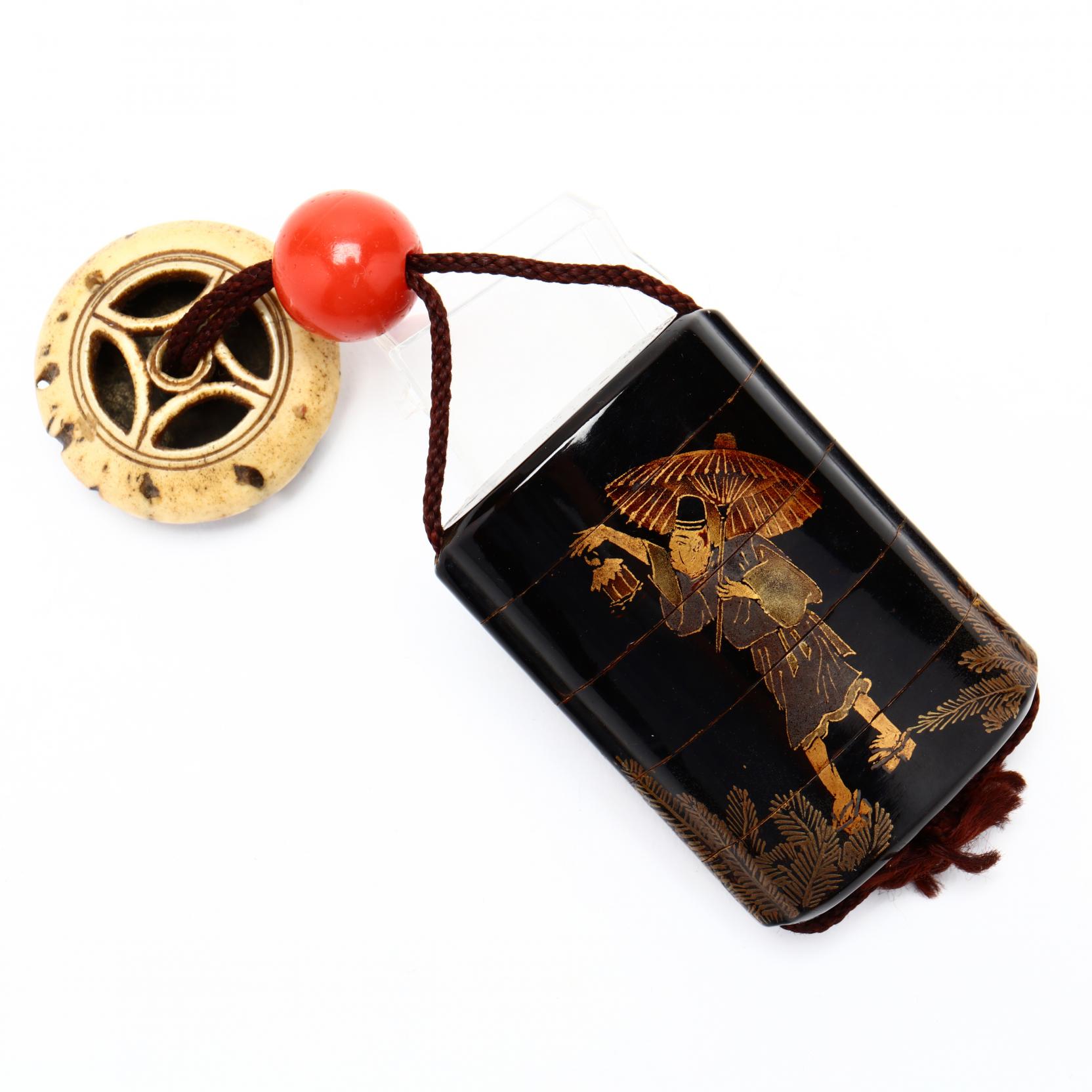 A Japanese Inro with Pierced Netsuke (Lot 76 - August Gallery