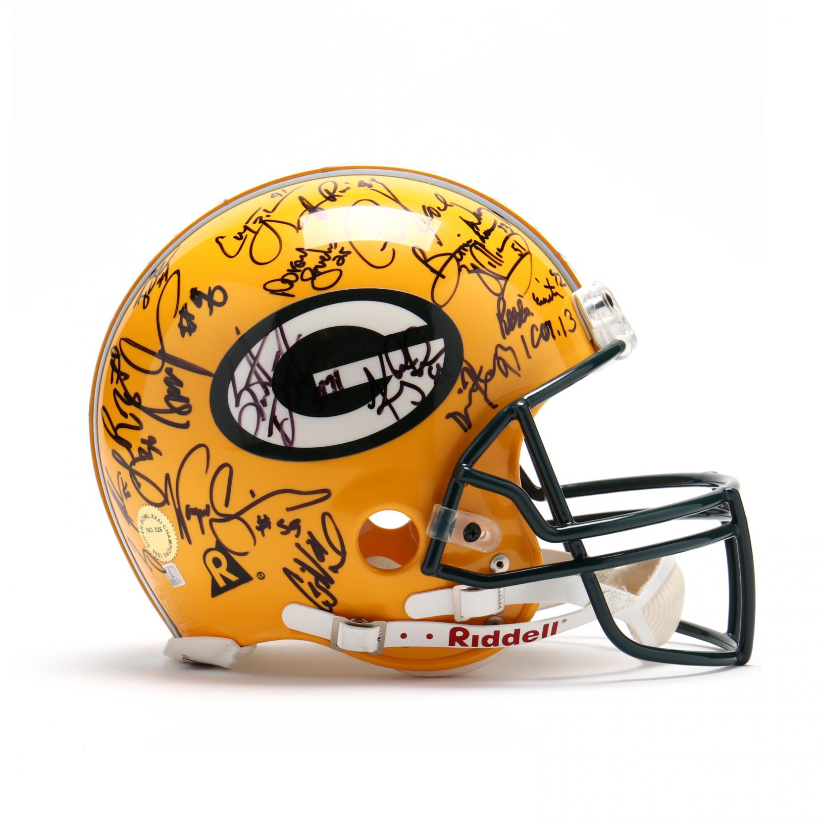 Super Bowl XXXI Champion Green Bay Packers Autographed Helmet (Lot 1220 - Single-Owner Sports Memorabilia CollectionOct 26, 2018, 1:00pm) Super Bowl XXXI Champion Green Bay Packers Autographed Helmet (Lot 1220 - Single-Owner Sports Memorabilia CollectionOct 26, 2018, 1:00pm)