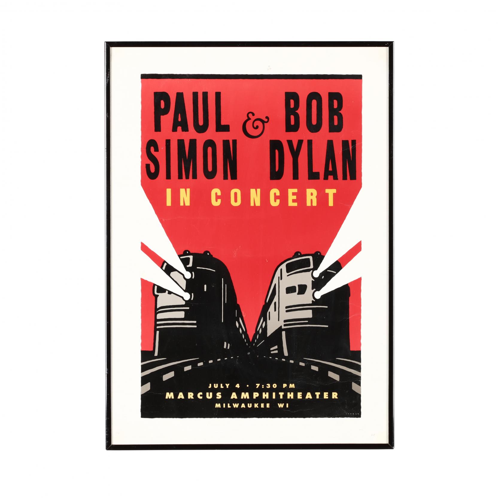 Vintage Paul Simon and Bob Dylan Concert Poster, Milwaukee, WI