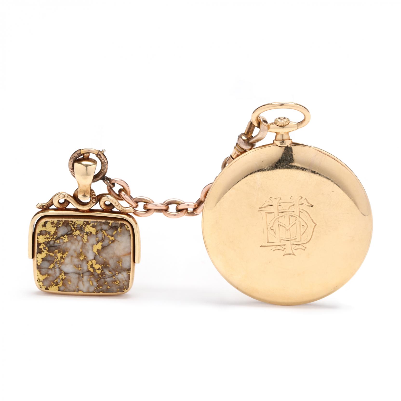 Vintage Tiffany & Co. 18KT Pocket Watch with Gold-in-Quartz Watch