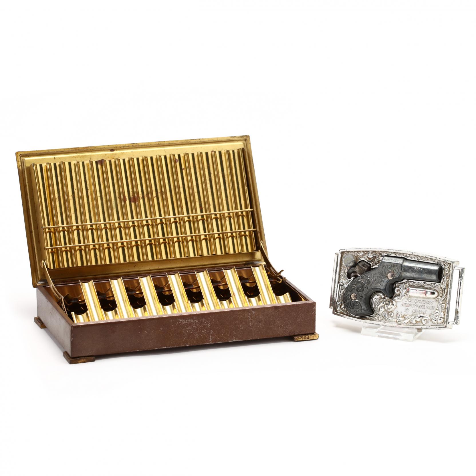 Vintage Cigarette Case and Remington Belt Buckle (Lot 625