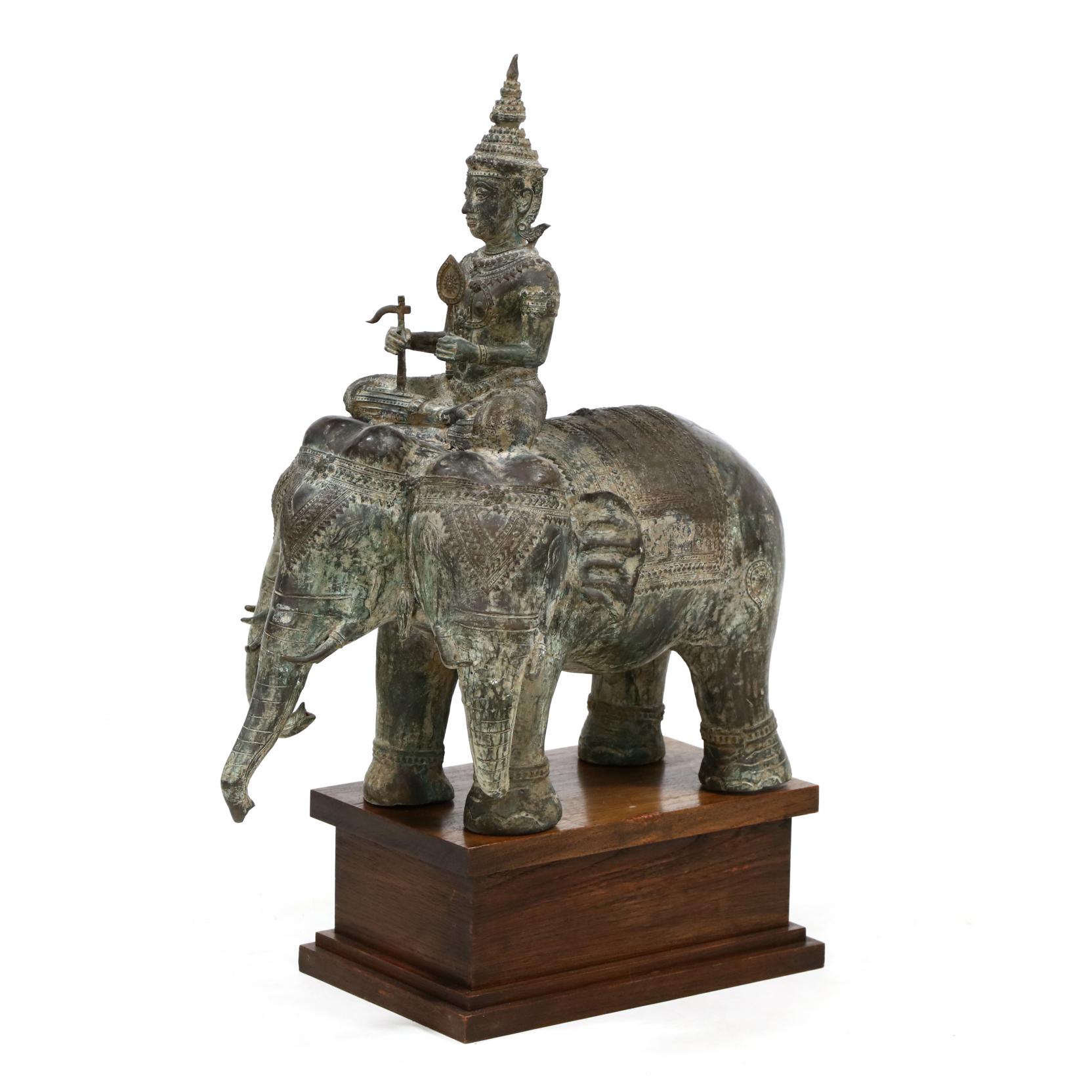 A Thai Bronze Sculpture of Indra Riding on a Three Headed Elephant