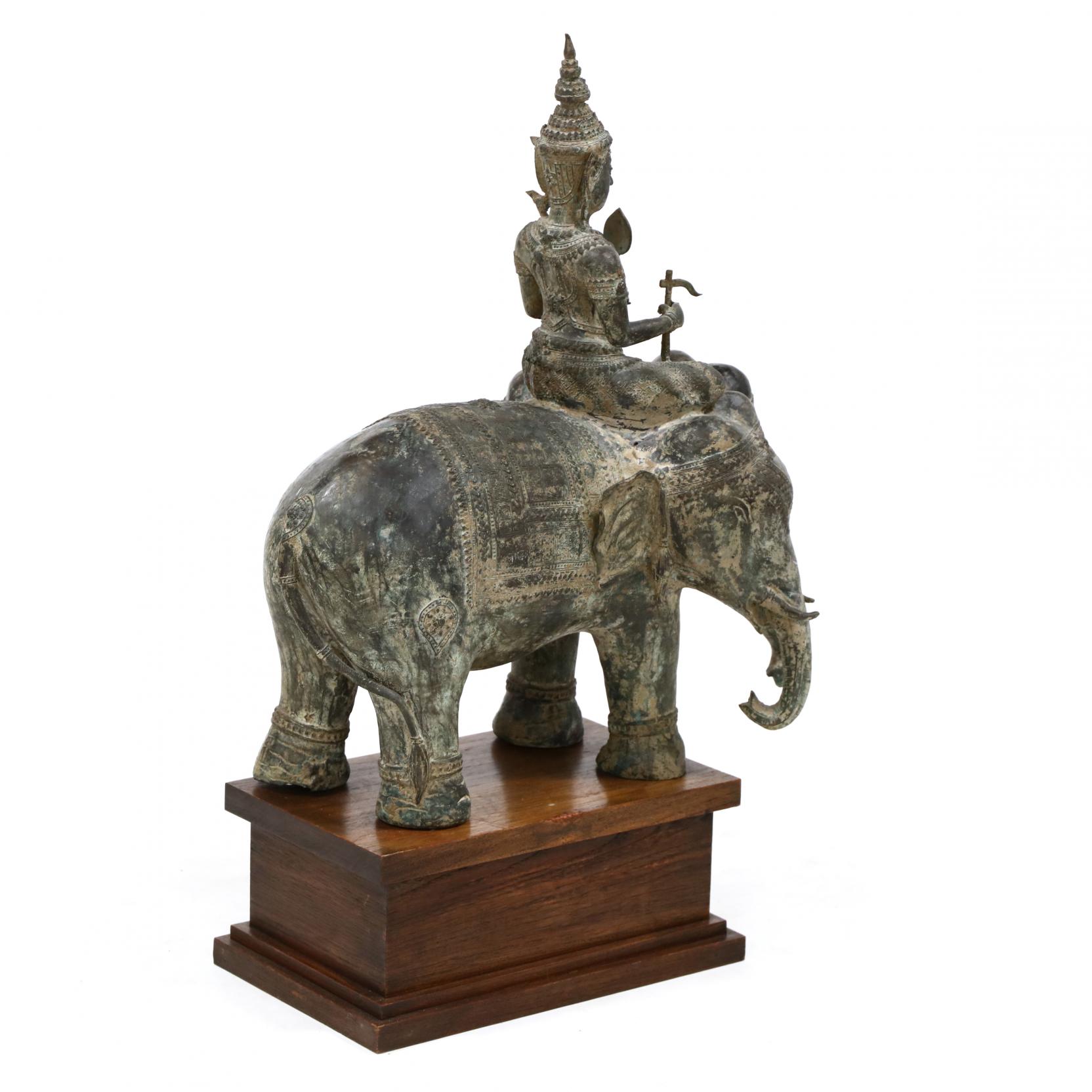 A Thai Bronze Sculpture of Indra Riding on a Three Headed Elephant