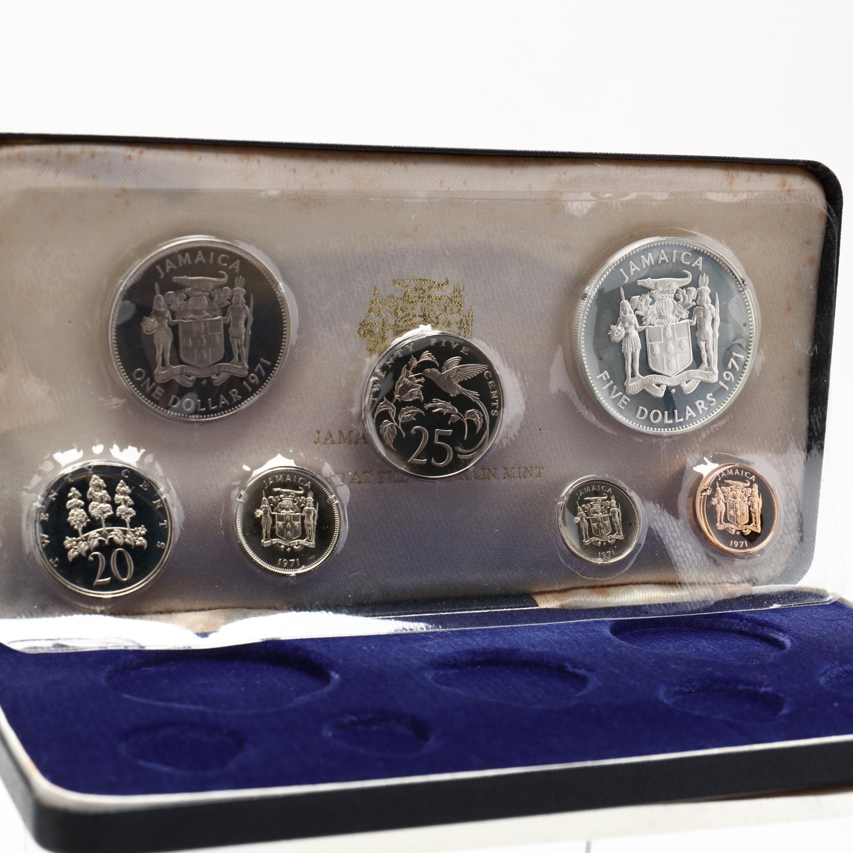 Jamaica, Six Partially Silver Franklin Mint Proof Sets and a