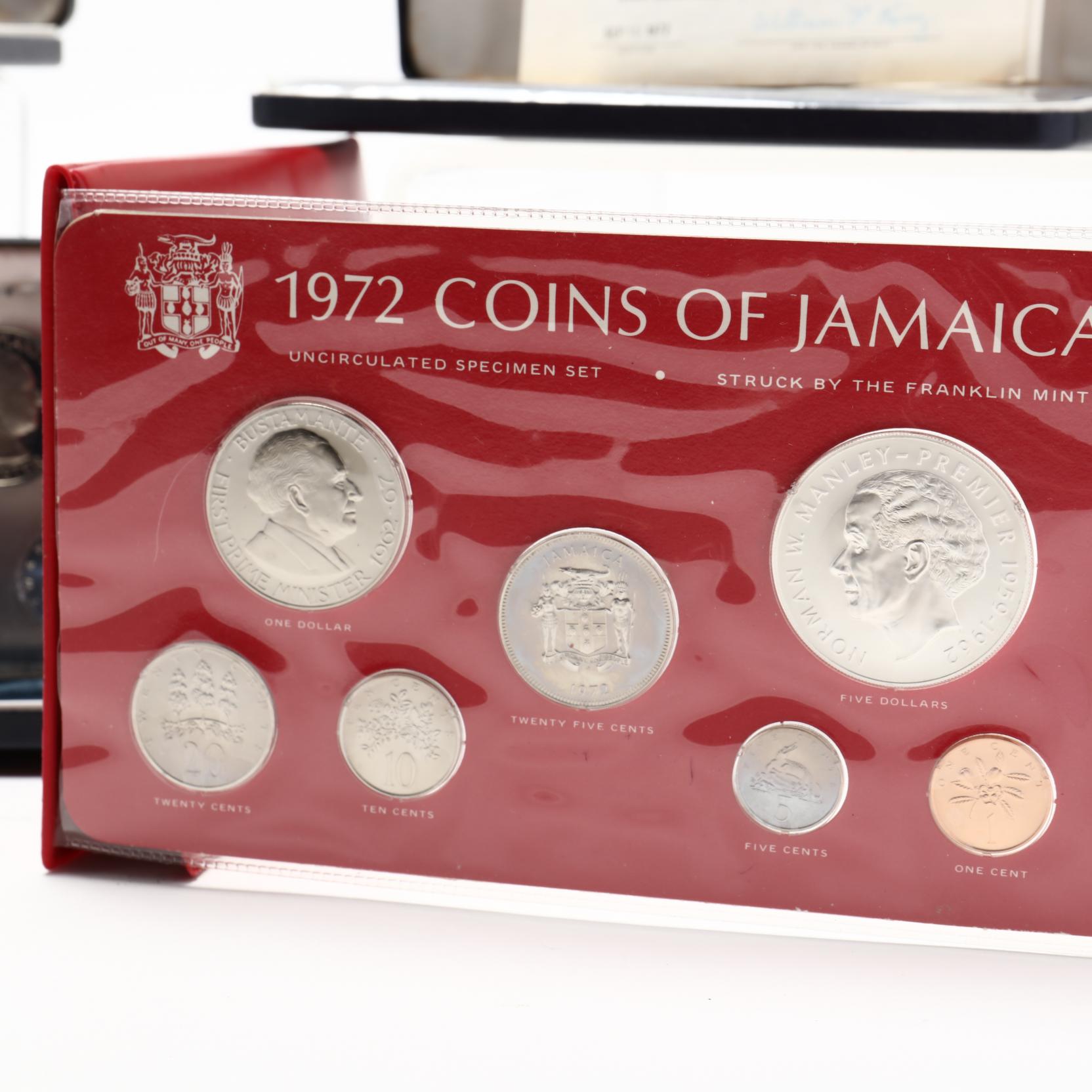 Jamaica, Six Partially Silver Franklin Mint Proof Sets and a