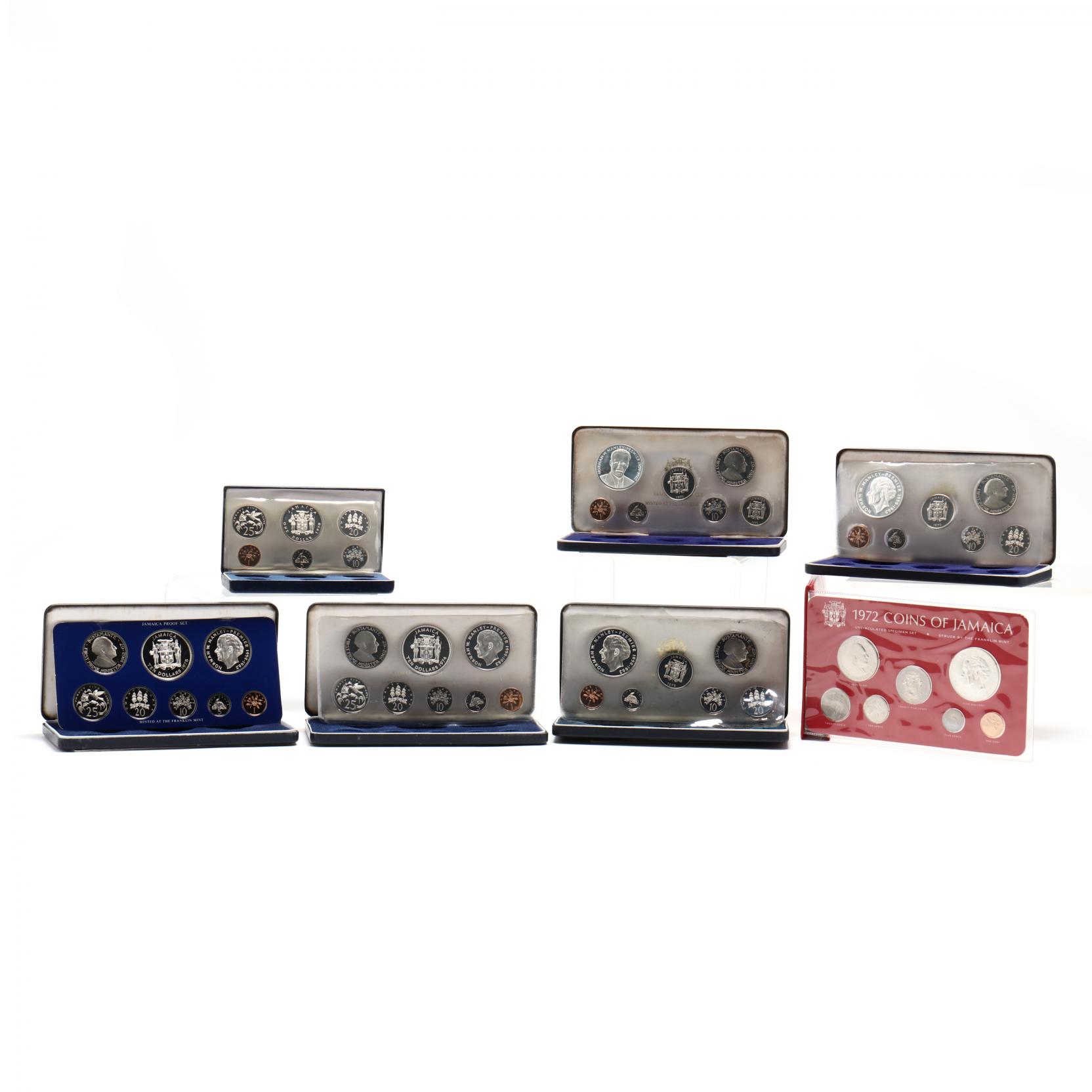 Jamaica, Six Partially Silver Franklin Mint Proof Sets and a