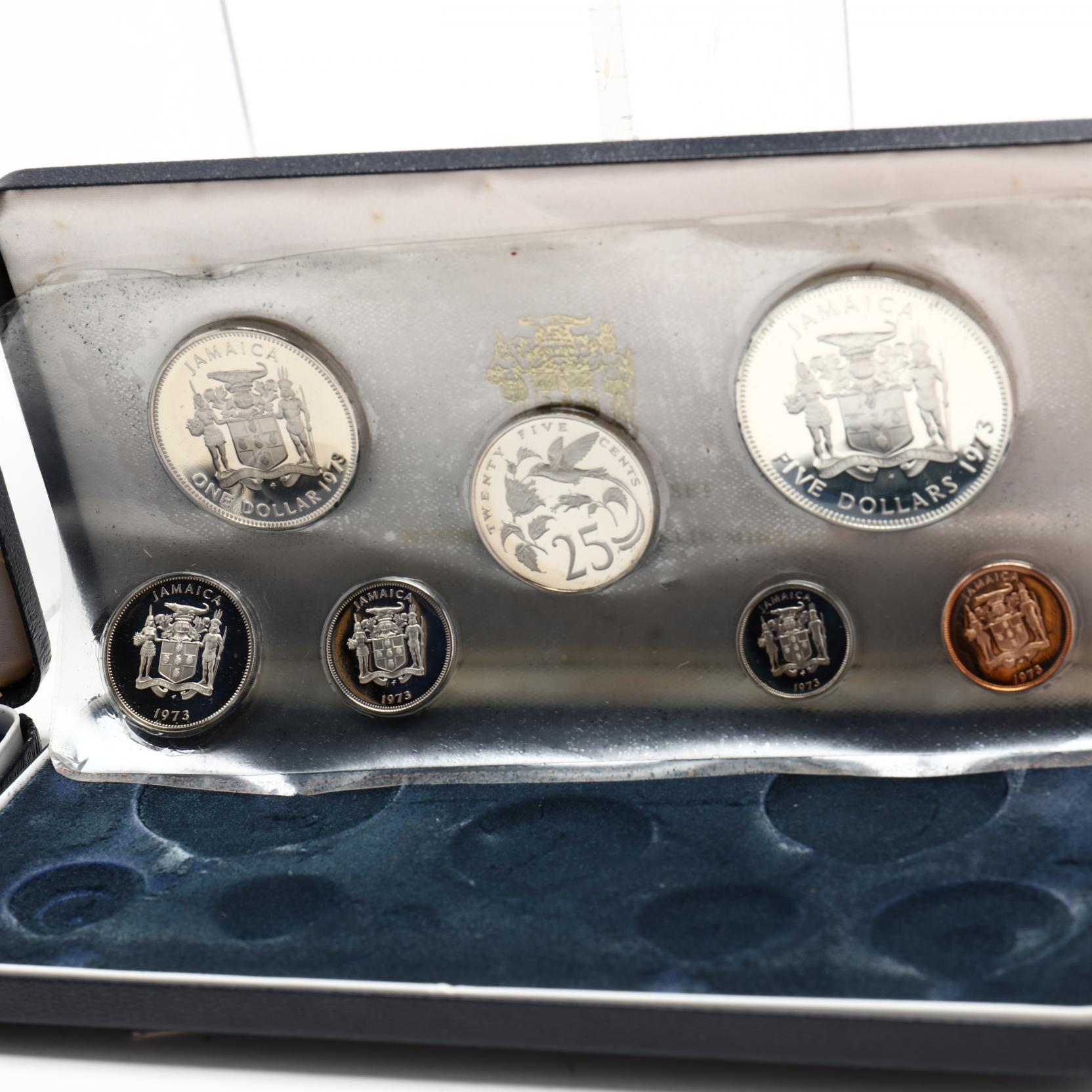 Jamaica, Six Partially Silver Franklin Mint Proof Sets and a