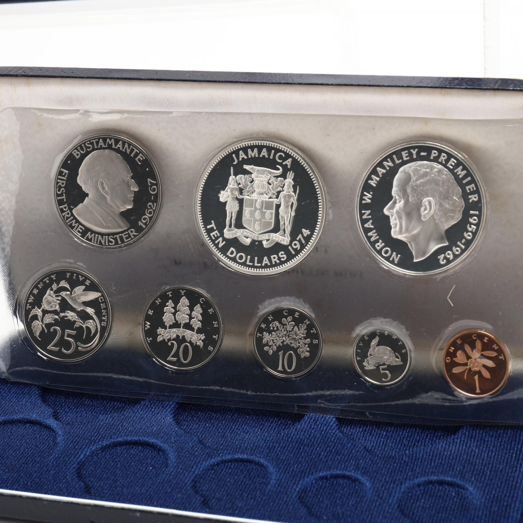 Jamaica, Six Partially Silver Franklin Mint Proof Sets and a
