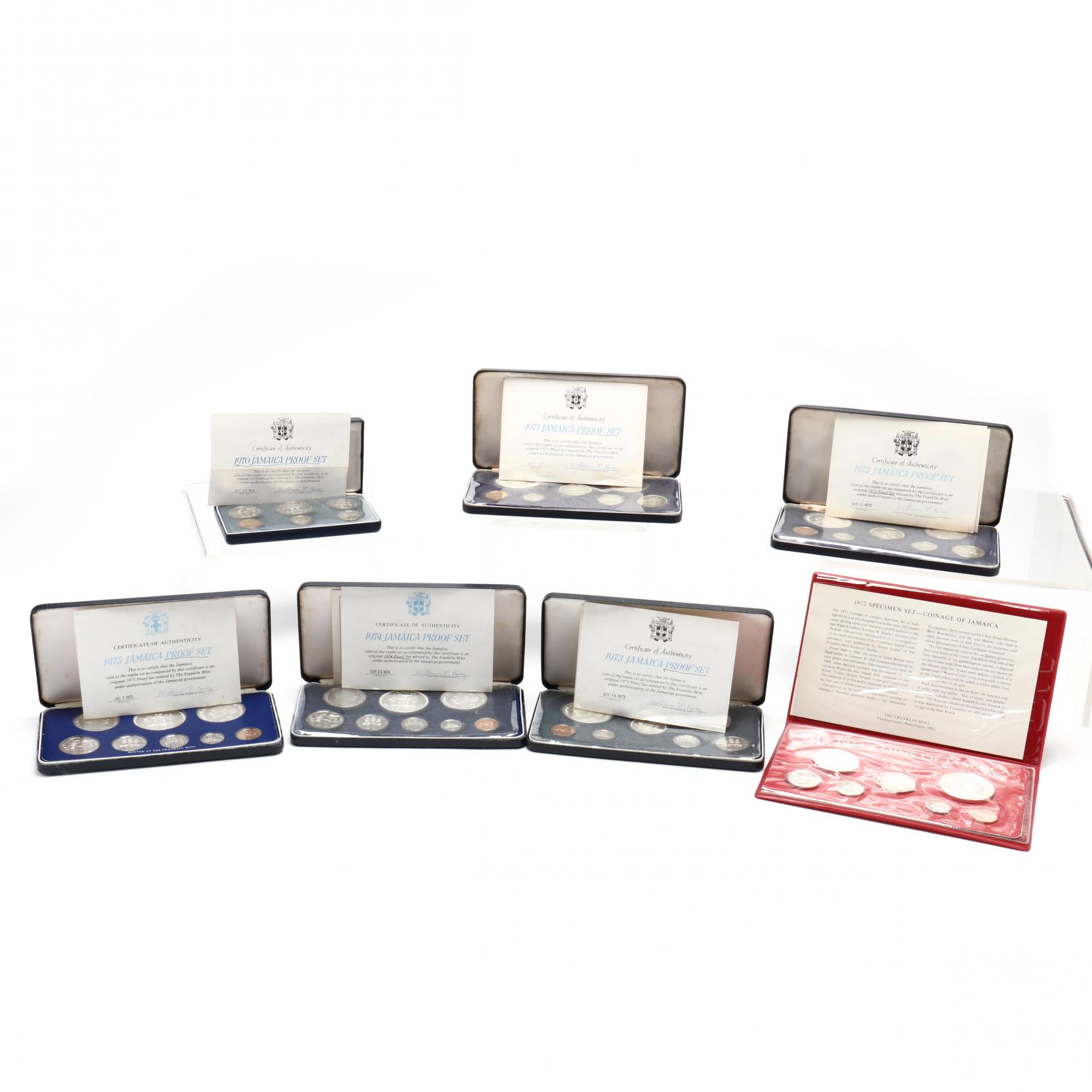 Jamaica, Six Partially Silver Franklin Mint Proof Sets and a