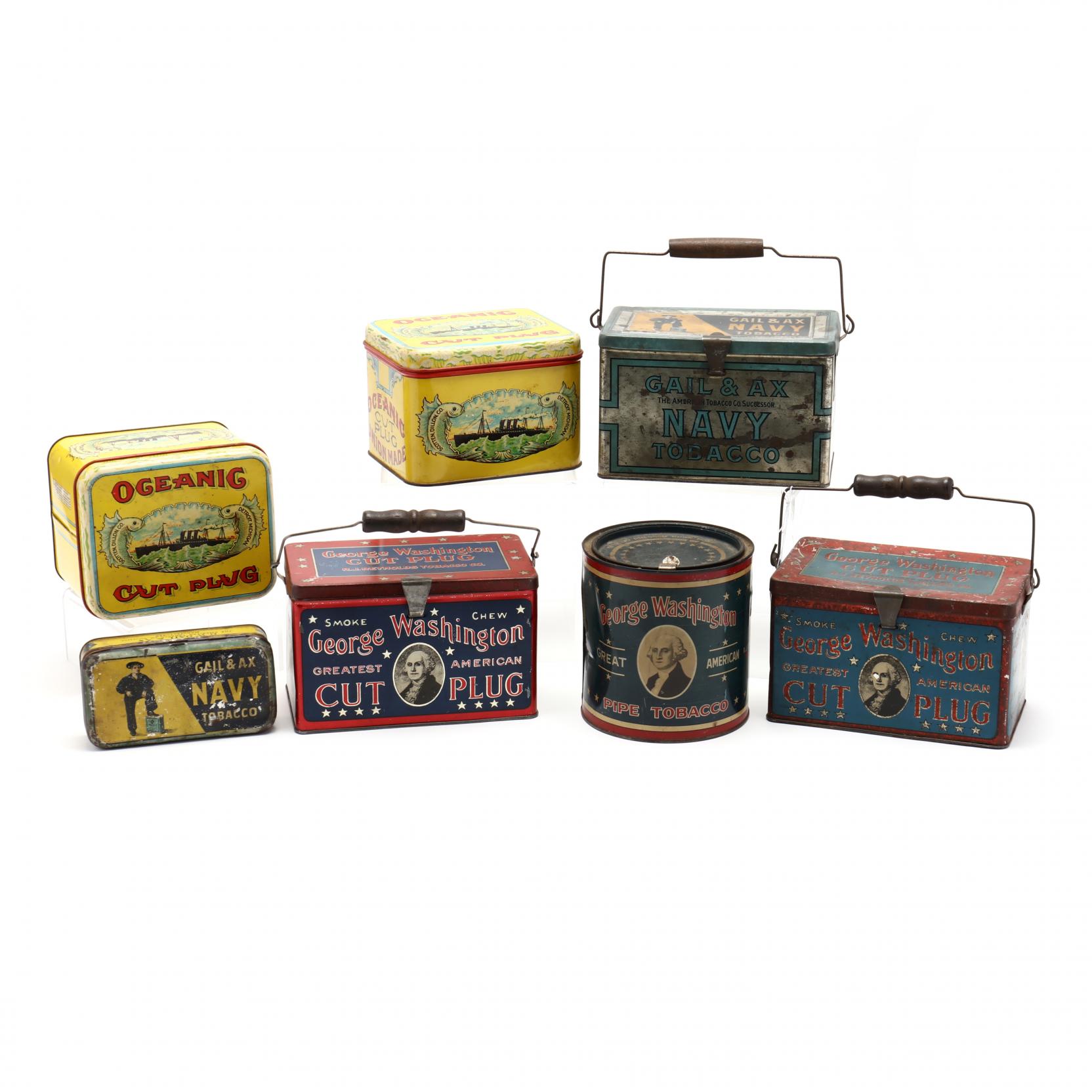 tobacco storage tins Seven Tobacco Tins (Lot 1011