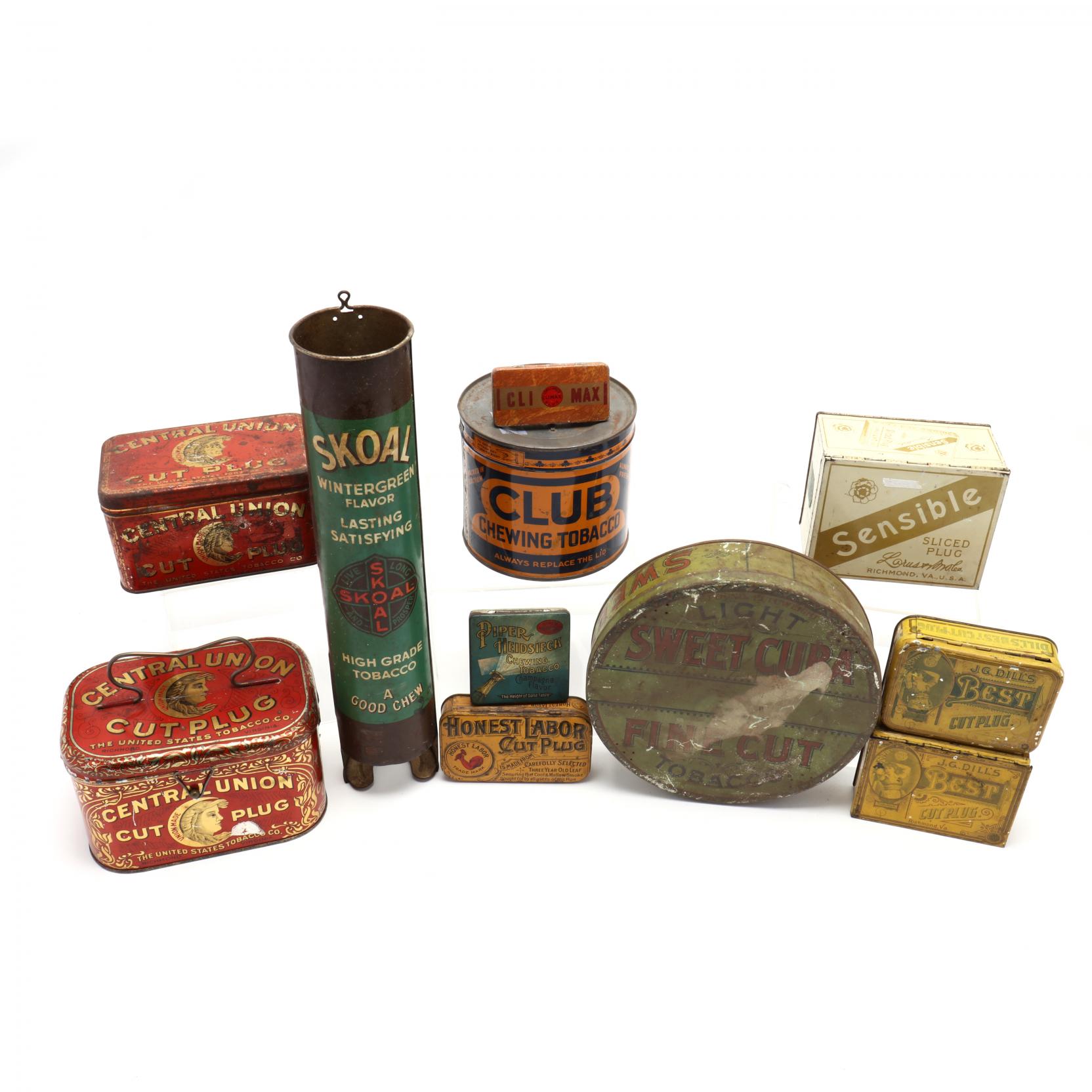 old tobacco cans Eleven Vintage Chewing Tobacco Tins (Lot 1051
