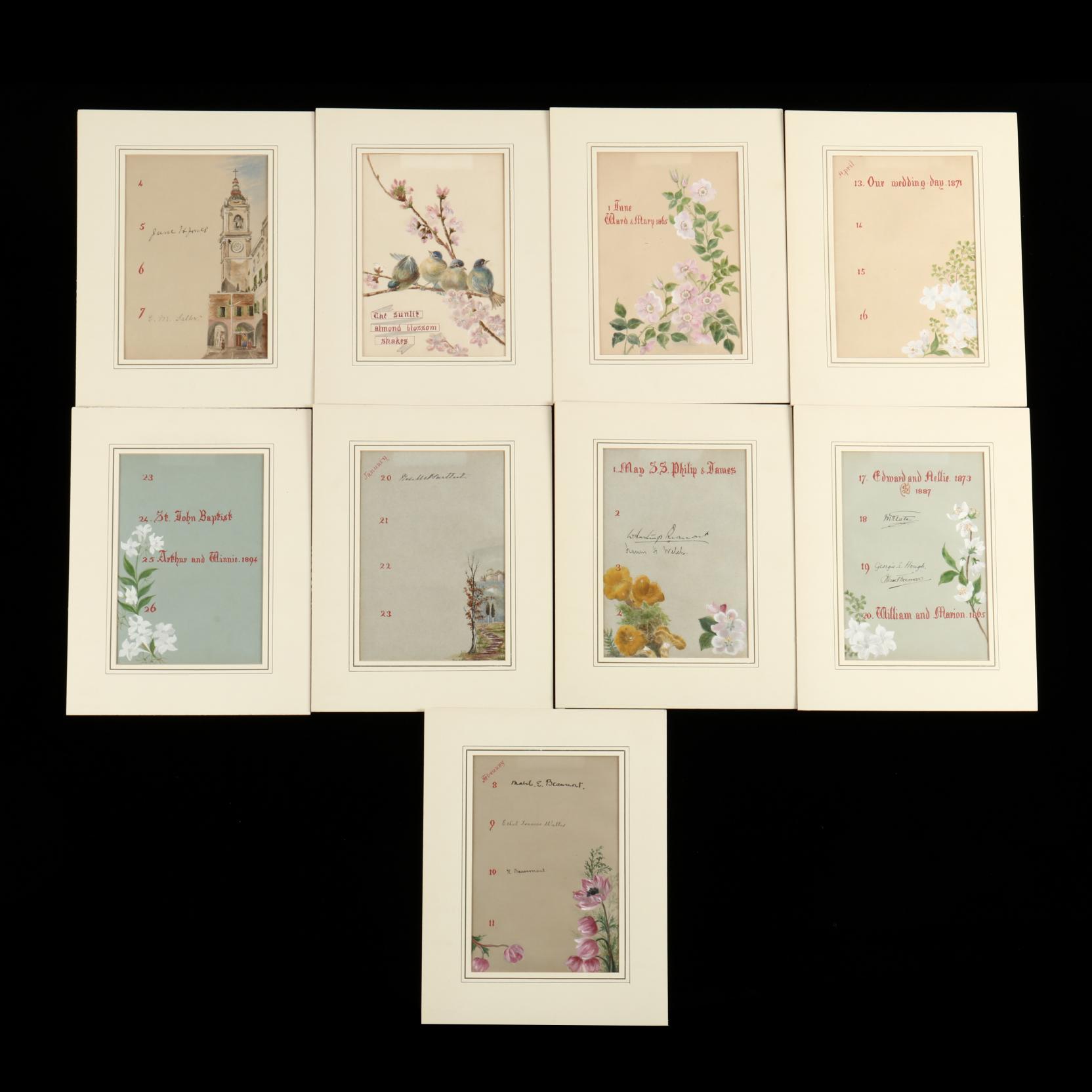 a-collection-of-nine-victorian-illuminated-calendar-sheets