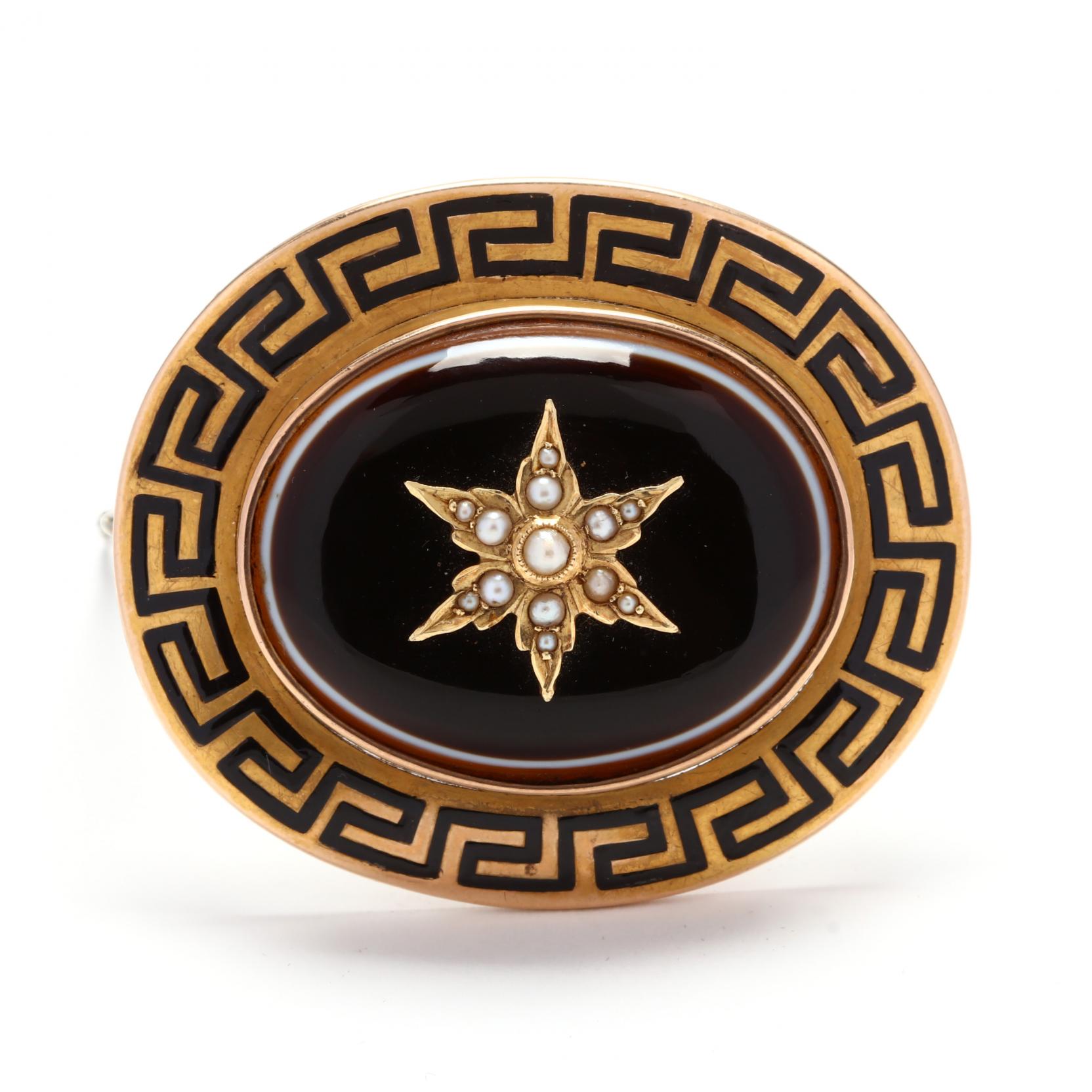 victorian-gold-banded-agate-and-pearl-brooch