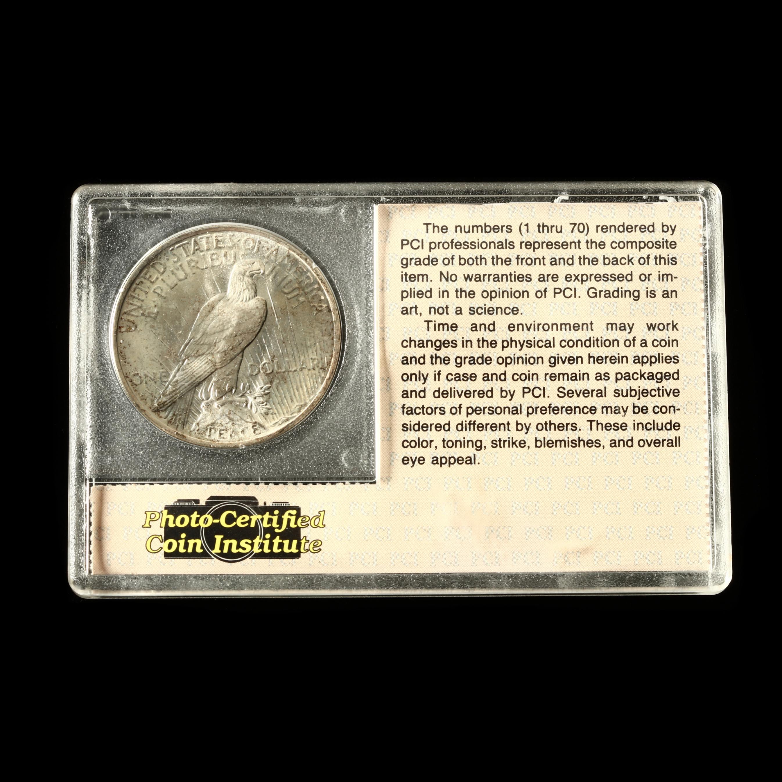 BU 1923 Peace Silver Dollar in Early PCI Photo Slab (Lot 2244 - Modern,  Music, Coins & SilverNov 22, 2019, 10:00am)