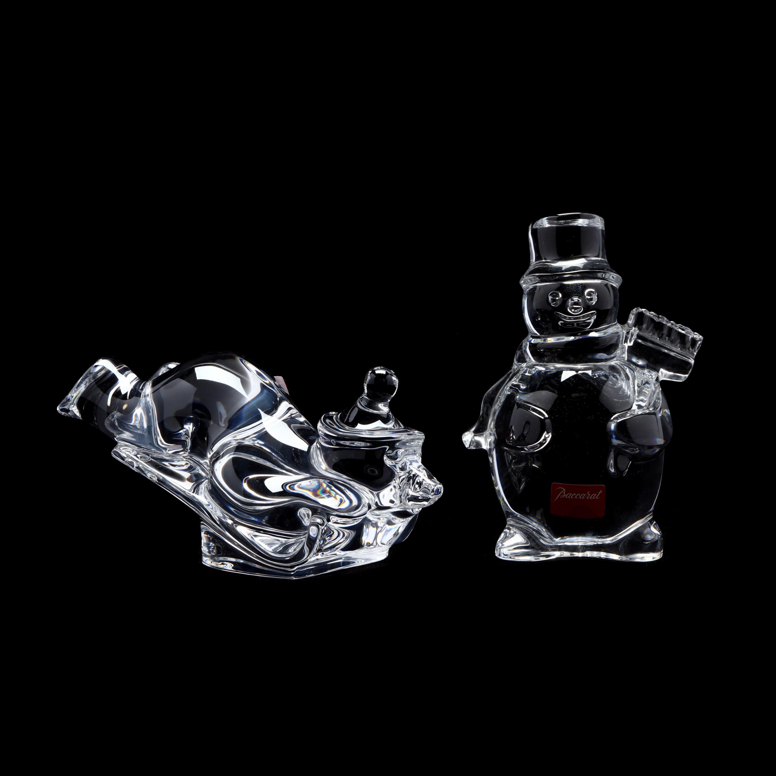 Baccarat, Crystal Sledding Bear and Snowman (Lot 1100