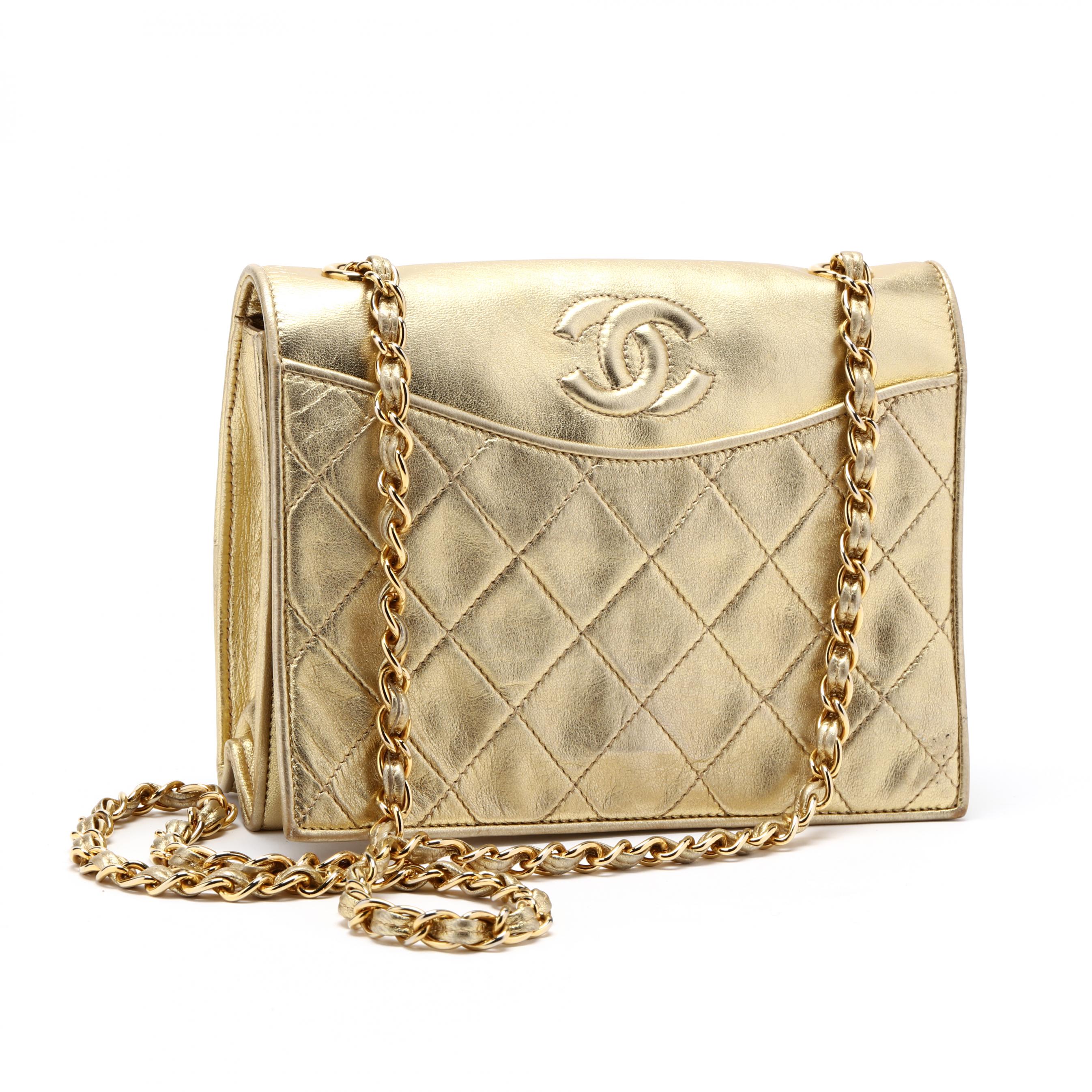 Lot - Miniature Gold Metallic Leather CHANEL Bag