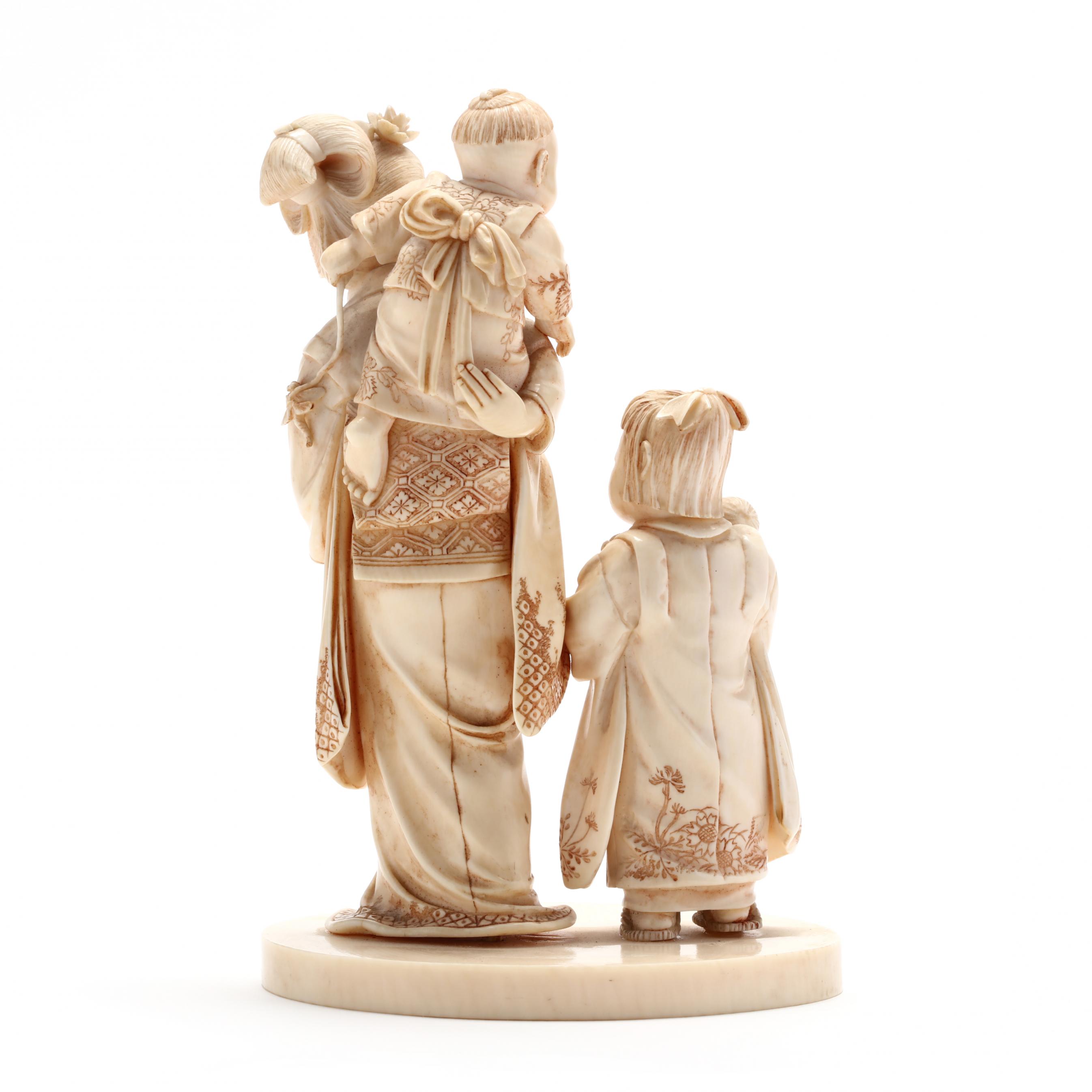 Japanese Carved Ivory Okimono of Mother and Children (Lot Japanese Carved Ivory Okimono of Mother and Children (Lot