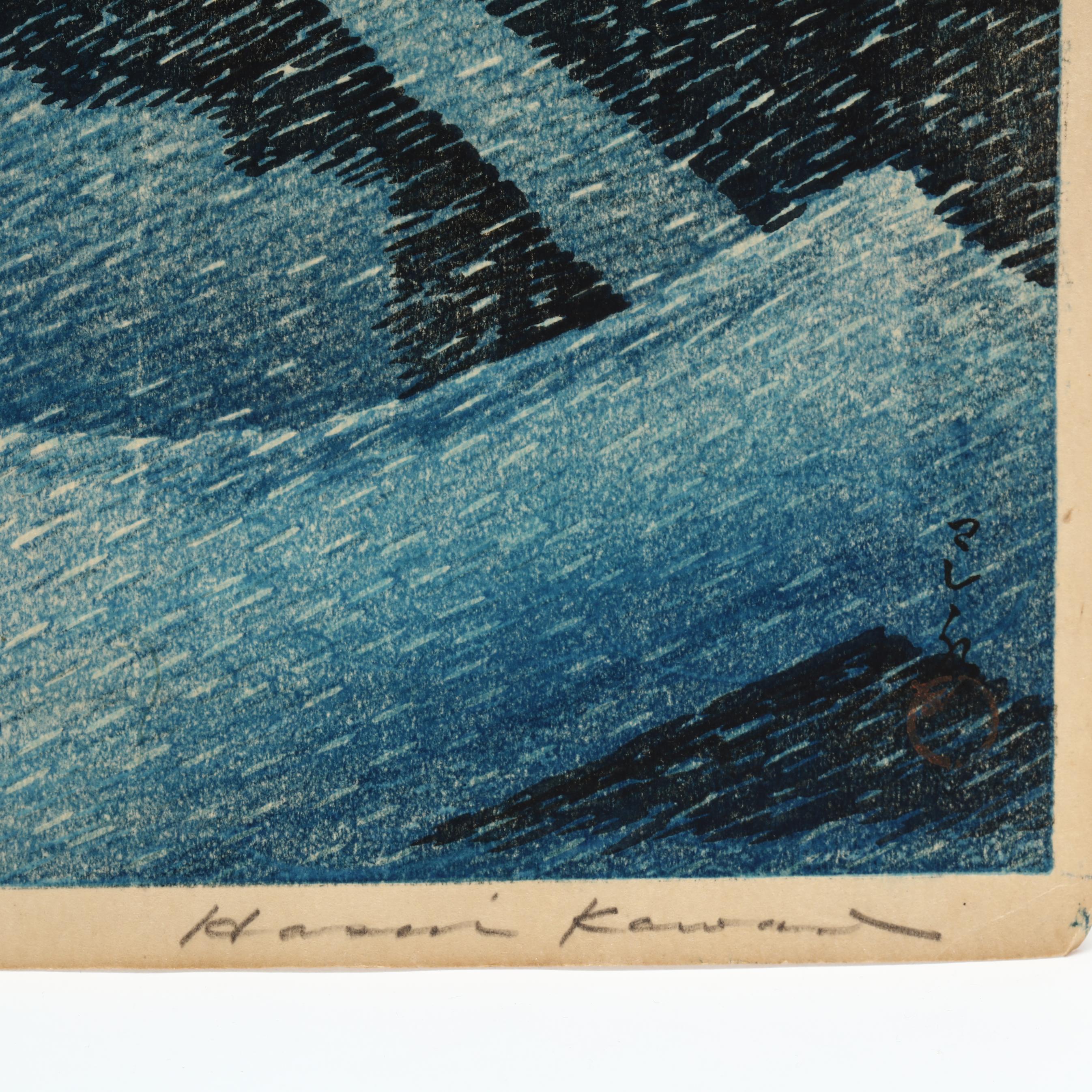 Hasui Kawase (Japanese, 1883-1957), Snow Storm at Hatori