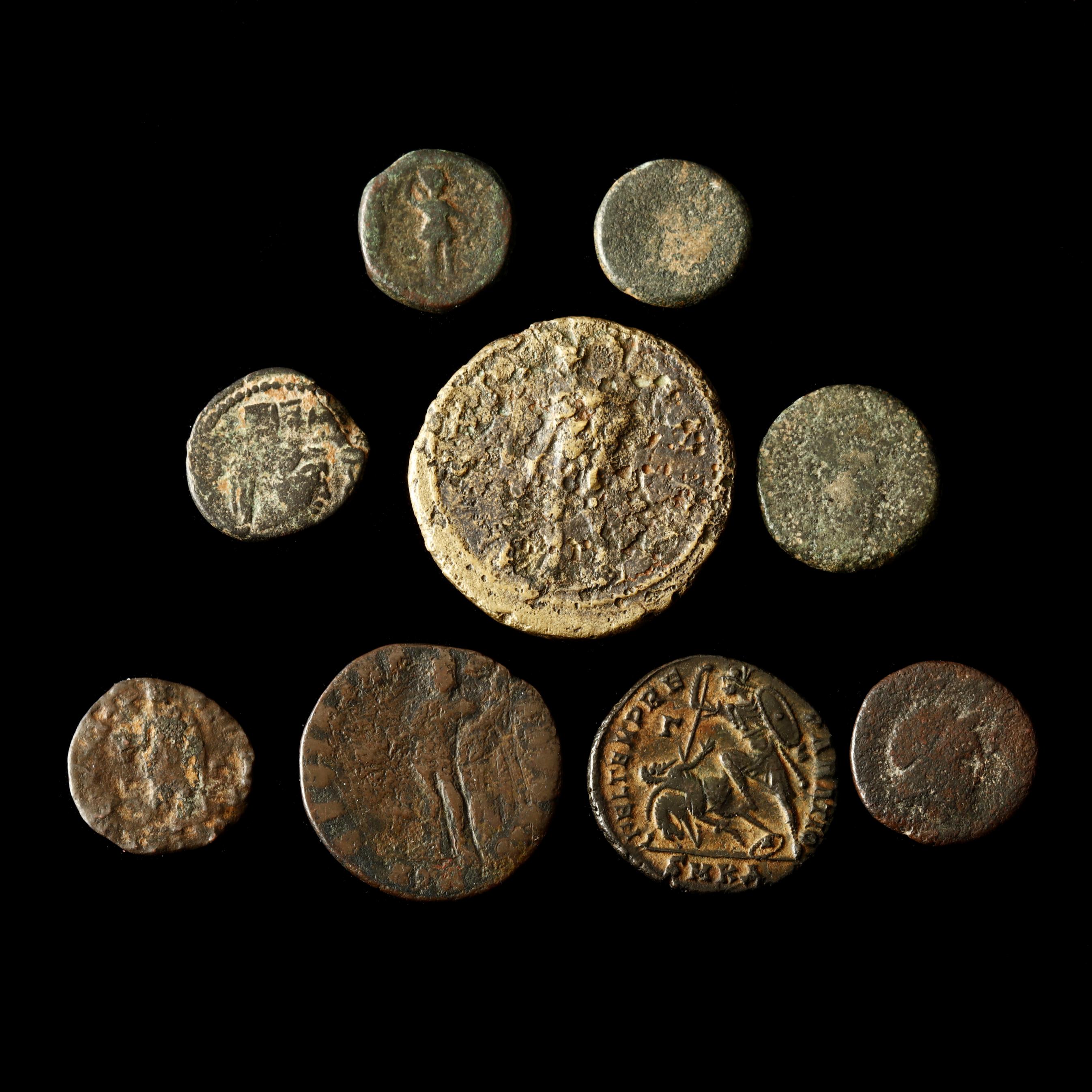 Lot of Nine Ancient Greek and Roman Bronze Coins (Lot 243