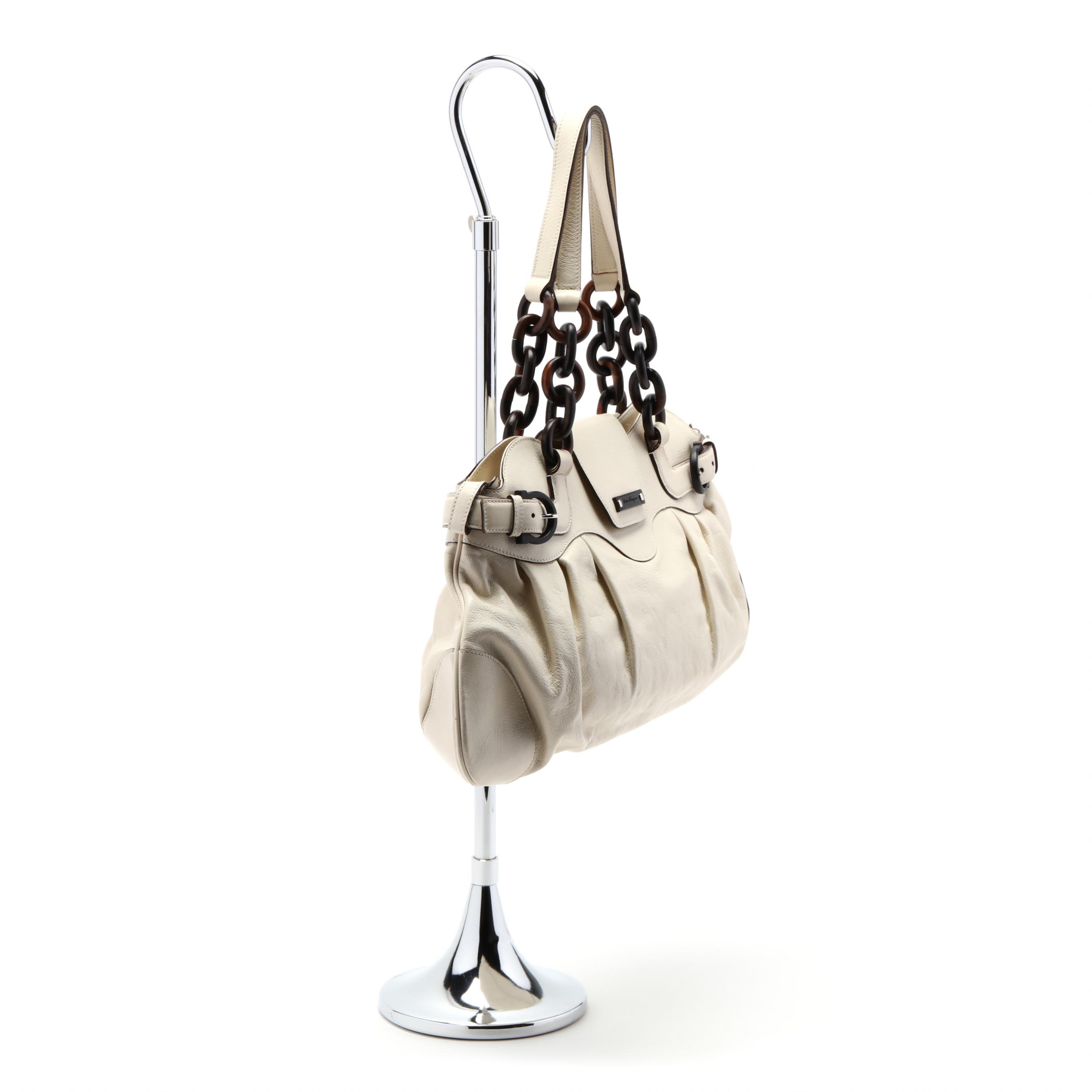 A Cream White Leather Satchel Bag, Salvatore Ferragamo (Lot